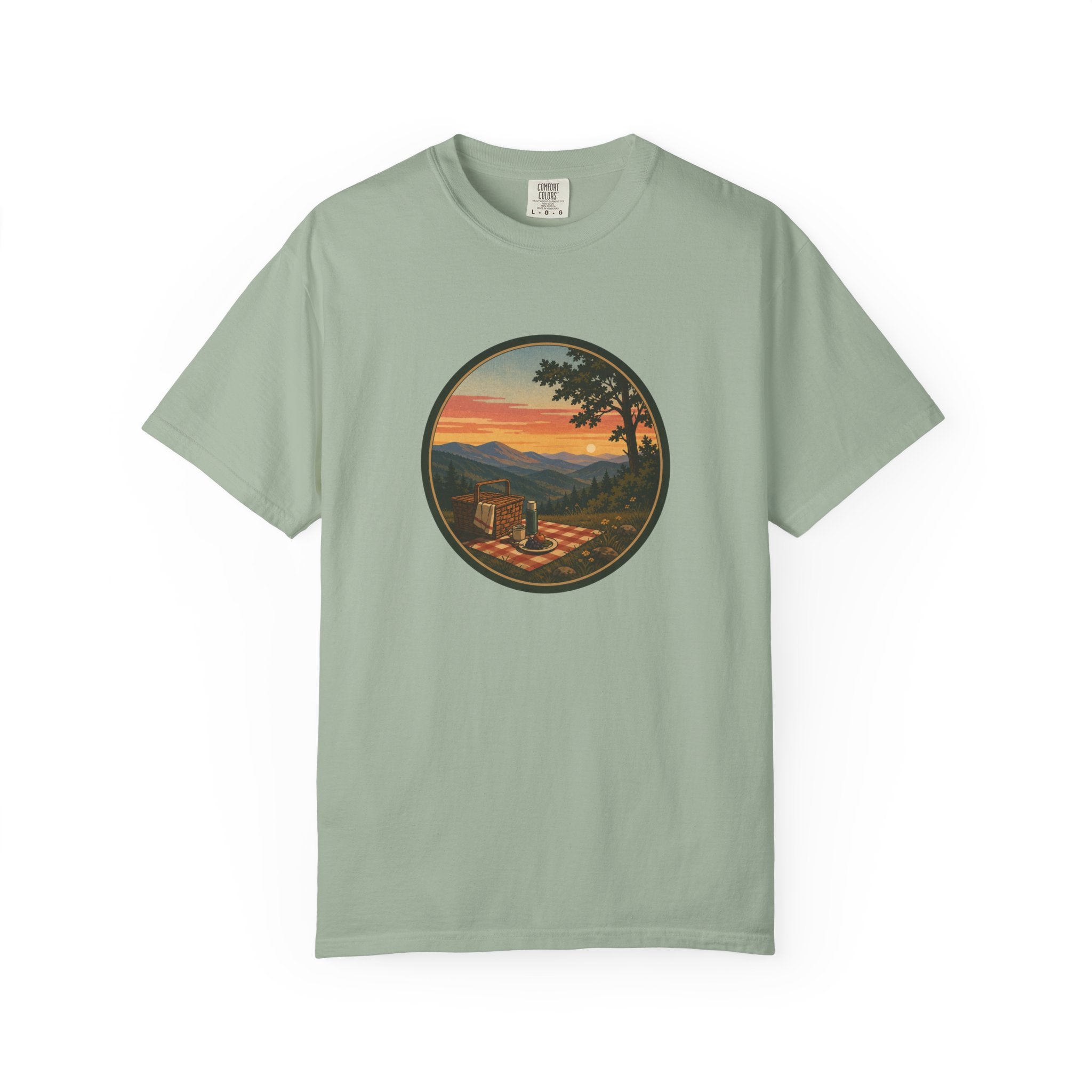 Sunset Picnic Tee — Scenic Mountain Picnic T-Shirt