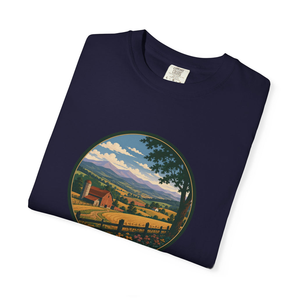 Scenic Countryside T-Shirt — Vintage Farm Landscape Graphic