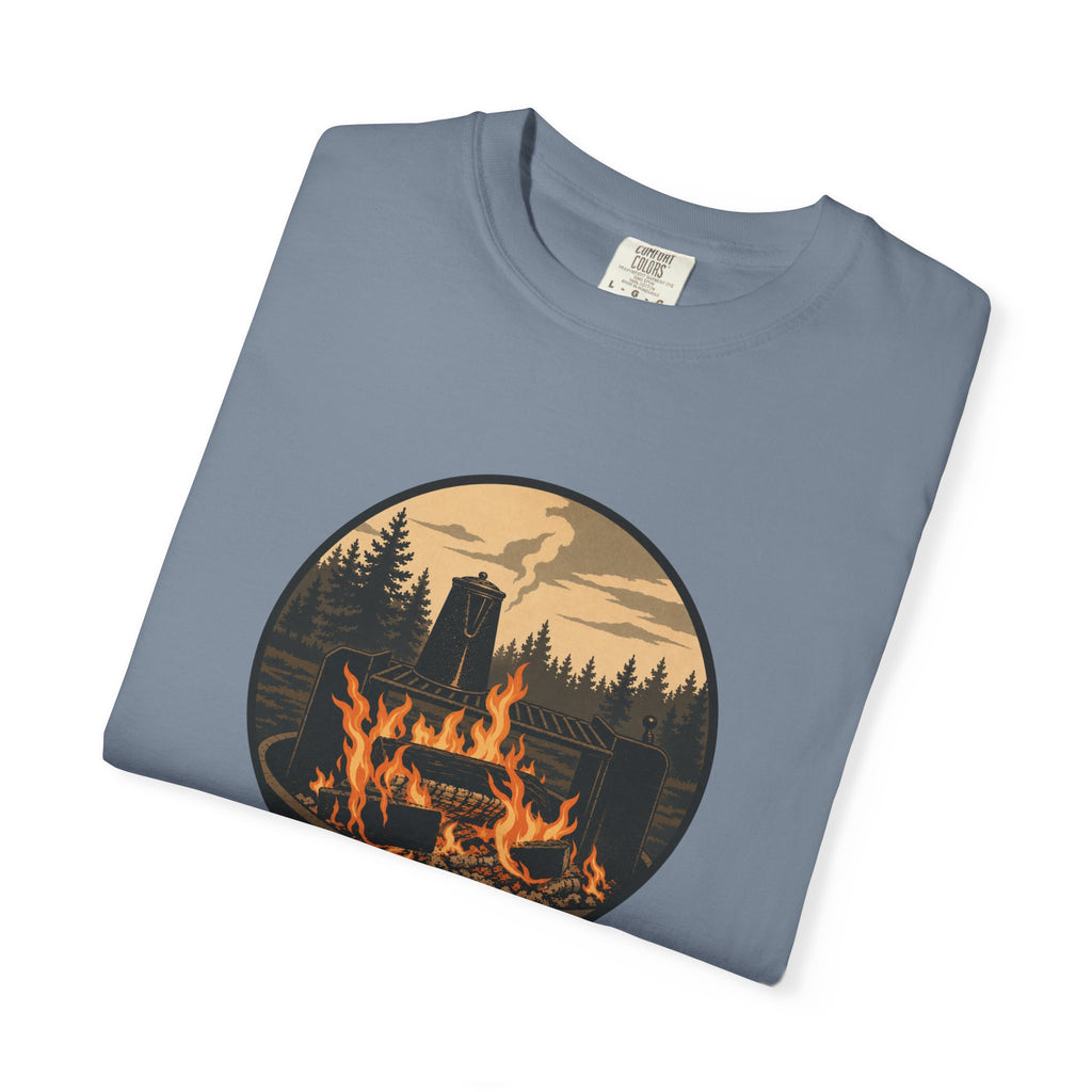 Campfire Forest T-Shirt — Retro Mountain Bonfire Graphic