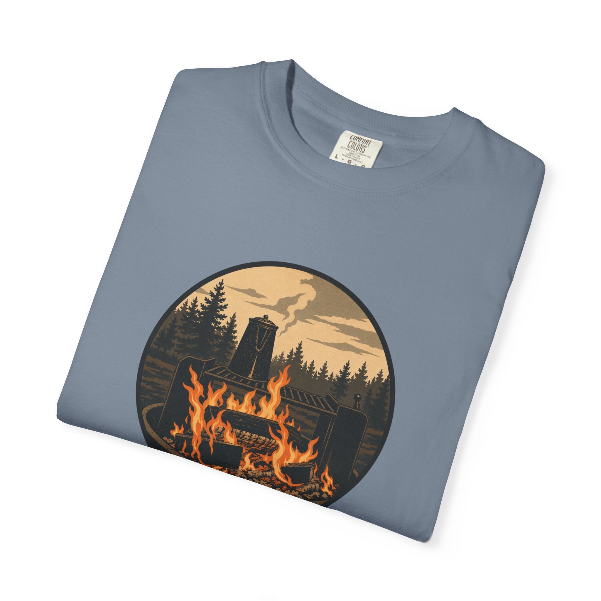 Campfire Forest T-Shirt — Retro Mountain Bonfire Graphic