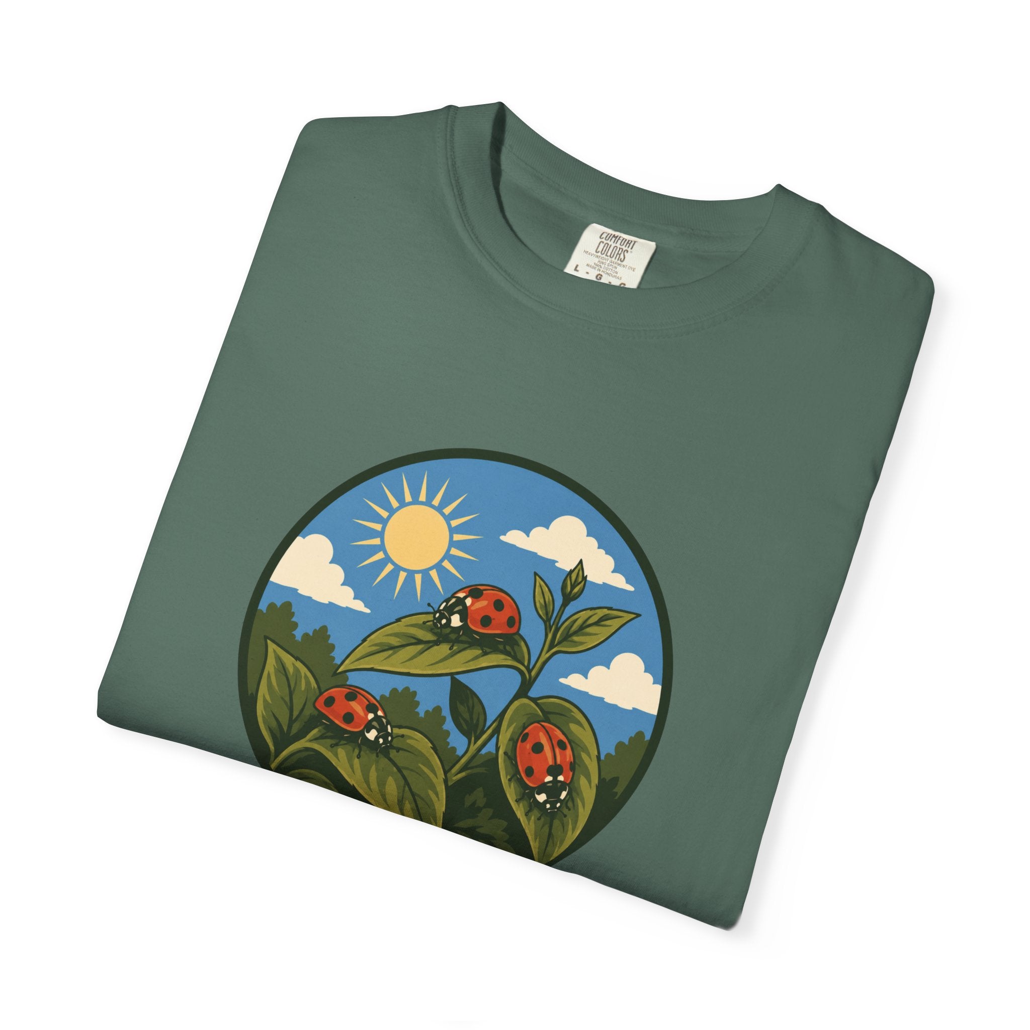 Ladybug Garden T-Shirt — Floral Nature Graphic Tee