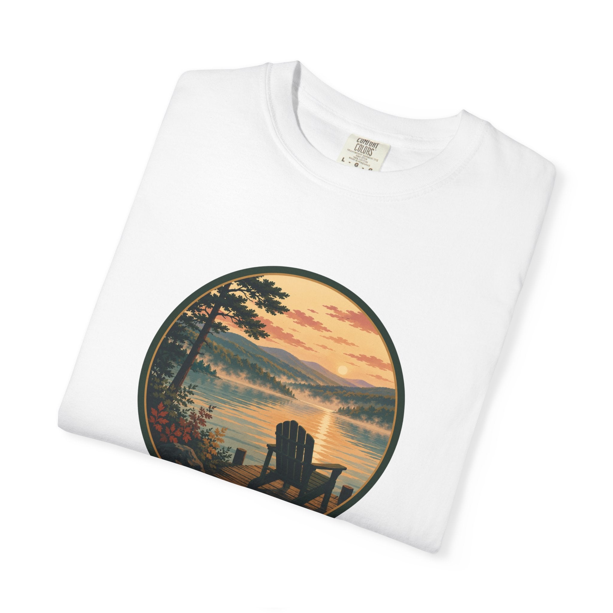 Lakeside Sunrise T-Shirt — Adirondack Chair at Sunrise Graphic Tee