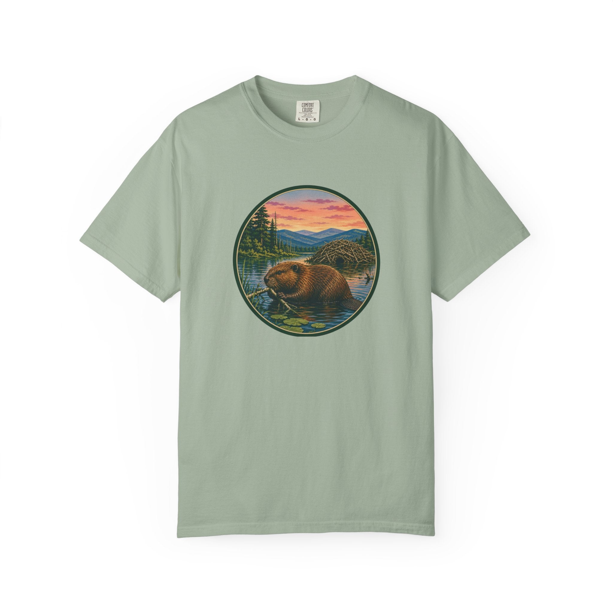 Beaver Sunset T-Shirt — Mountain Lake Wildlife Graphic Tee