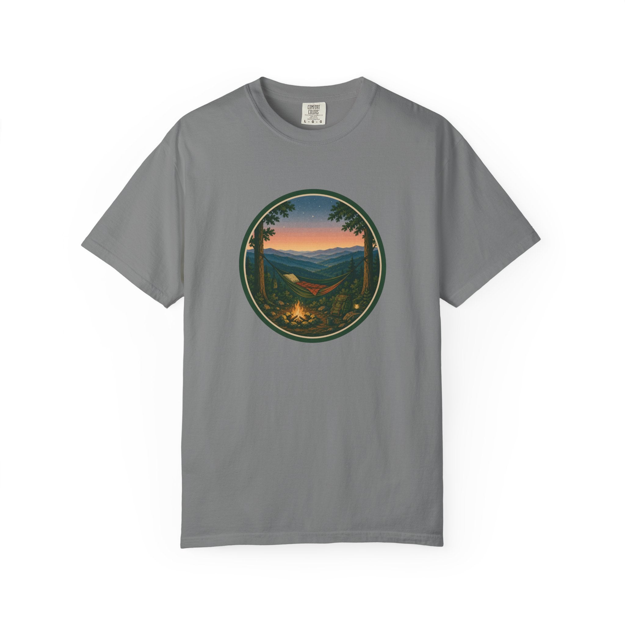 Campfire Mountain Sunset T-Shirt — Scenic Hiking Adventure Tee