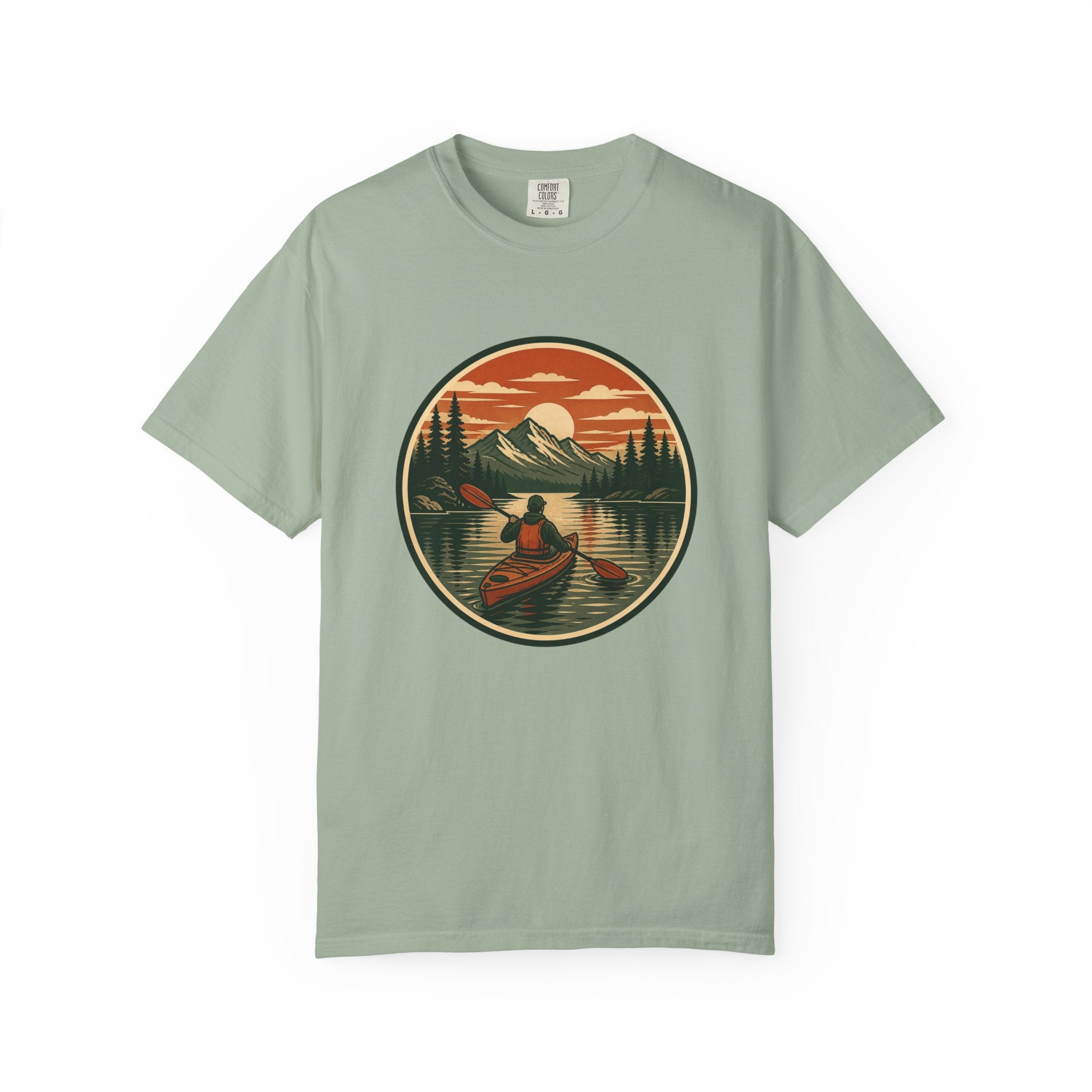 Canoe Sunset T-Shirt — Retro Mountain Lake Adventure Tee