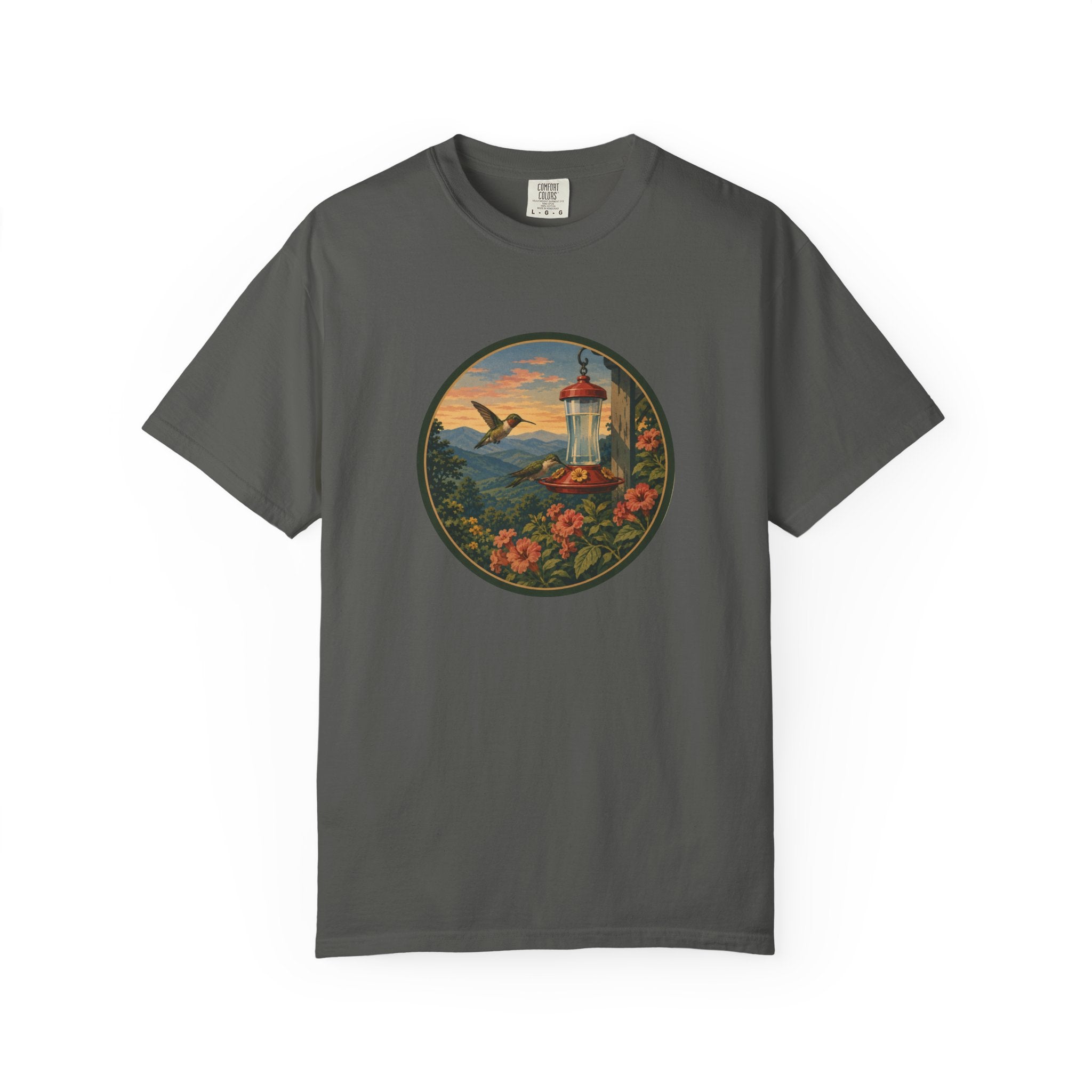 Hummingbird Sunset T-Shirt — Vintage Floral Graphic Tee