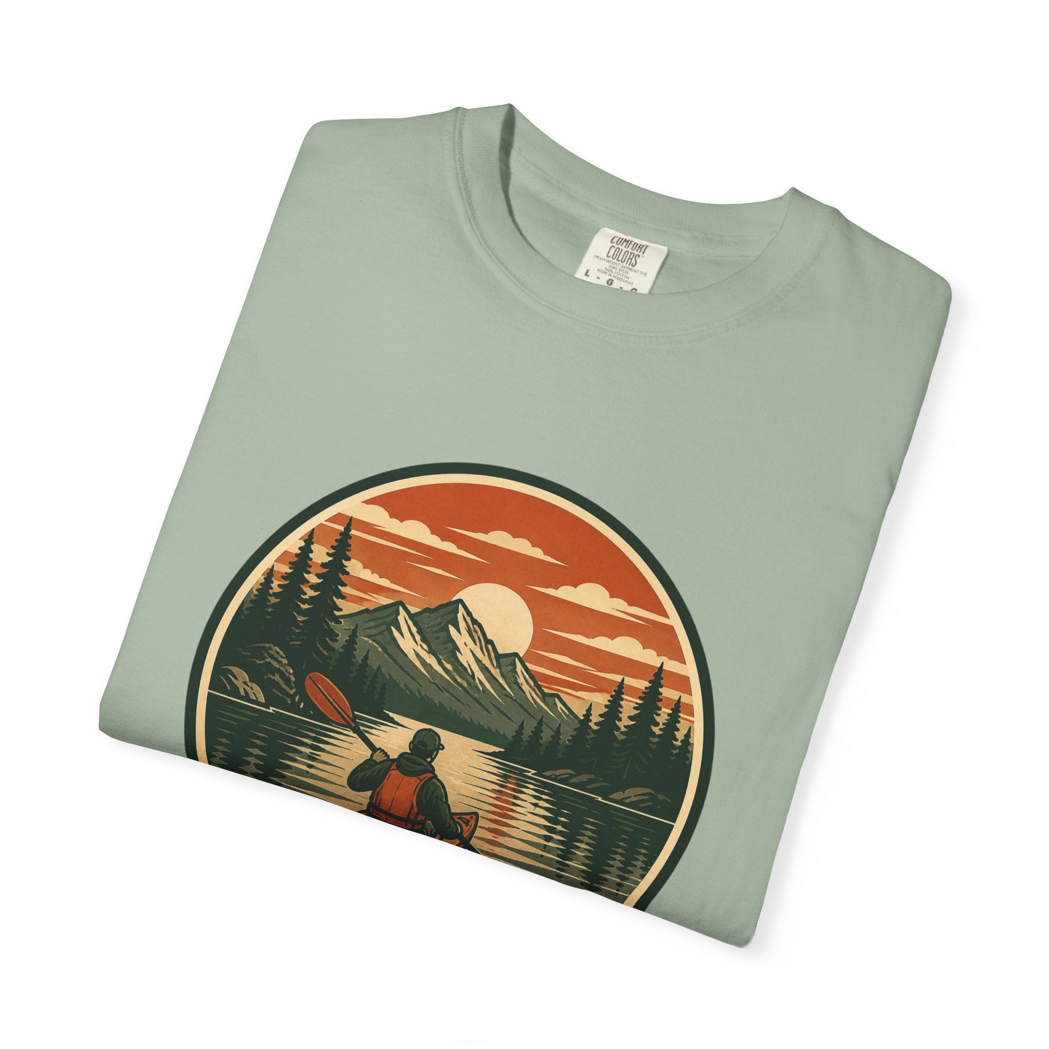 Canoe Sunset T-Shirt — Retro Mountain Lake Adventure Tee