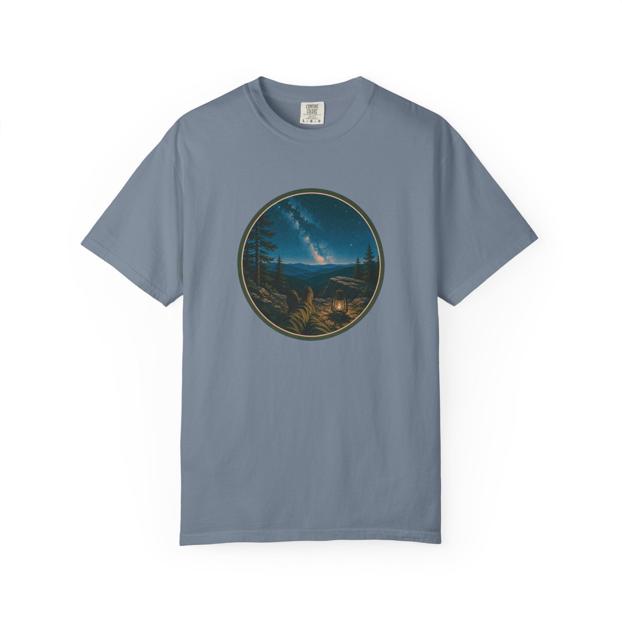 Night Sky Mountain T-Shirt — Circular Scenic Landscape Tee