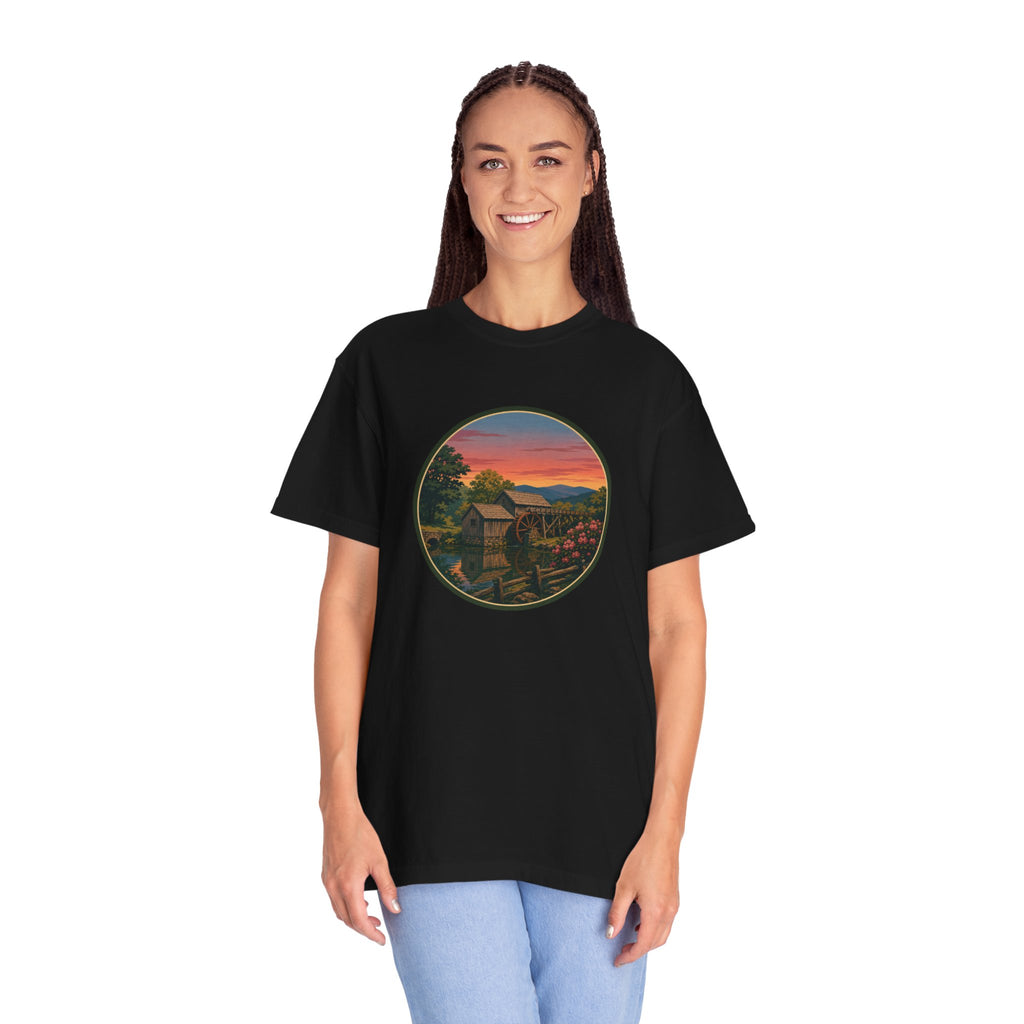 Scenic Sunset Watermill  T-Shirt