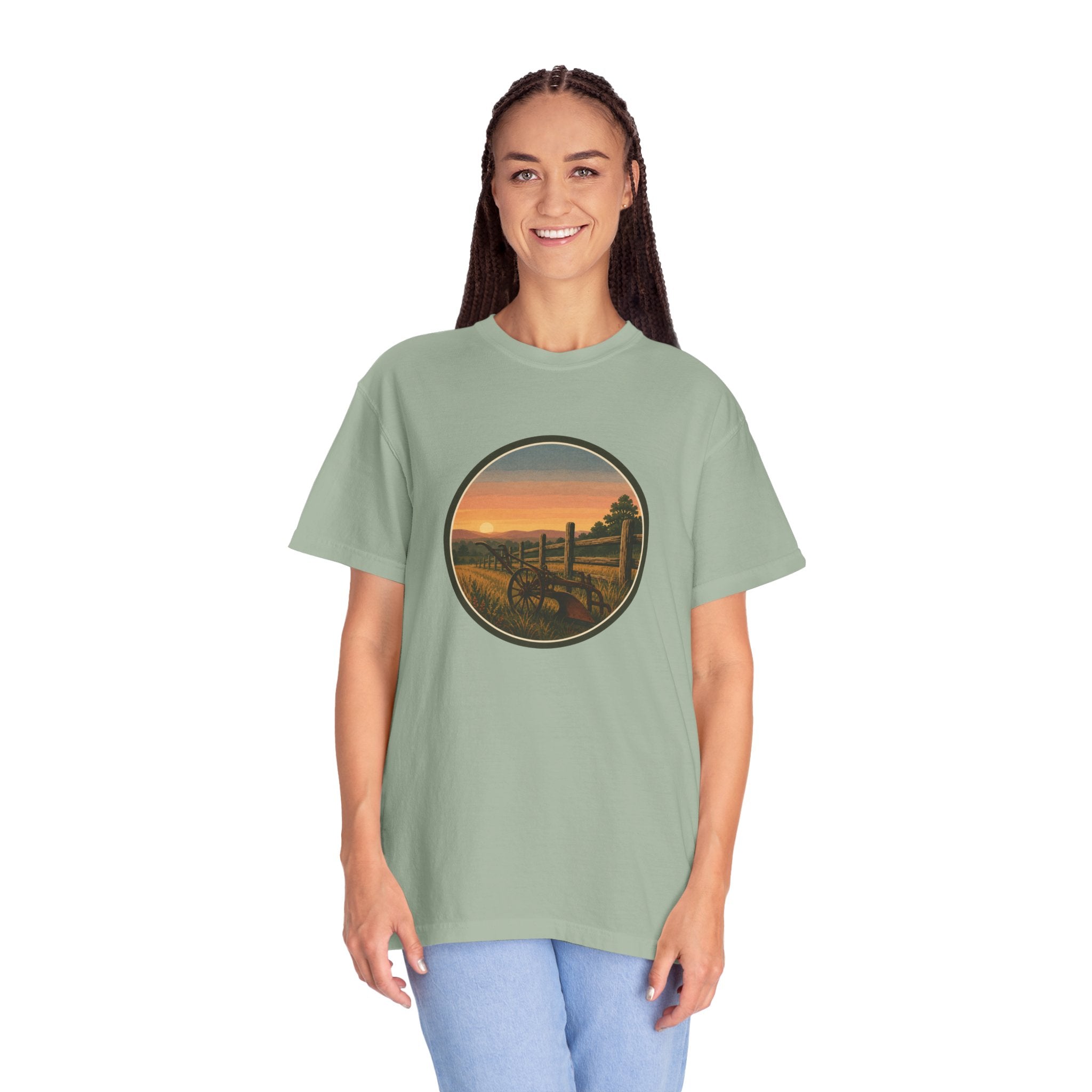 Sunset Antique Plow Landscape T-Shirt