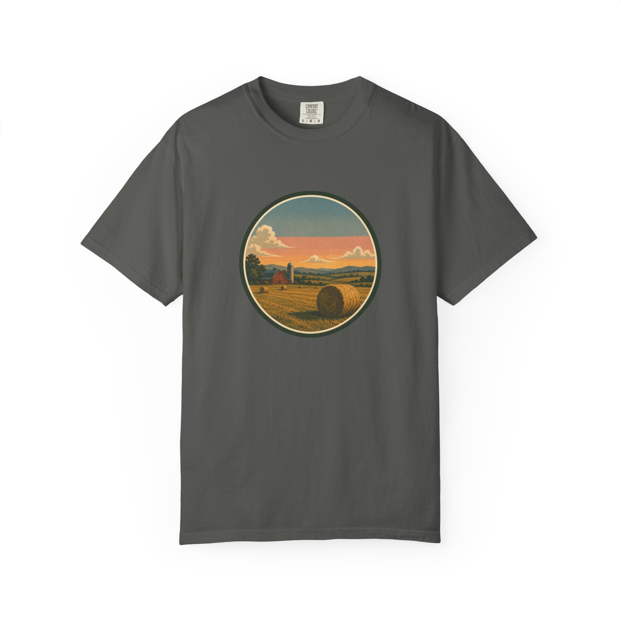 Sunset Hayfield T-Shirt — Vintage Farm Landscape Tee