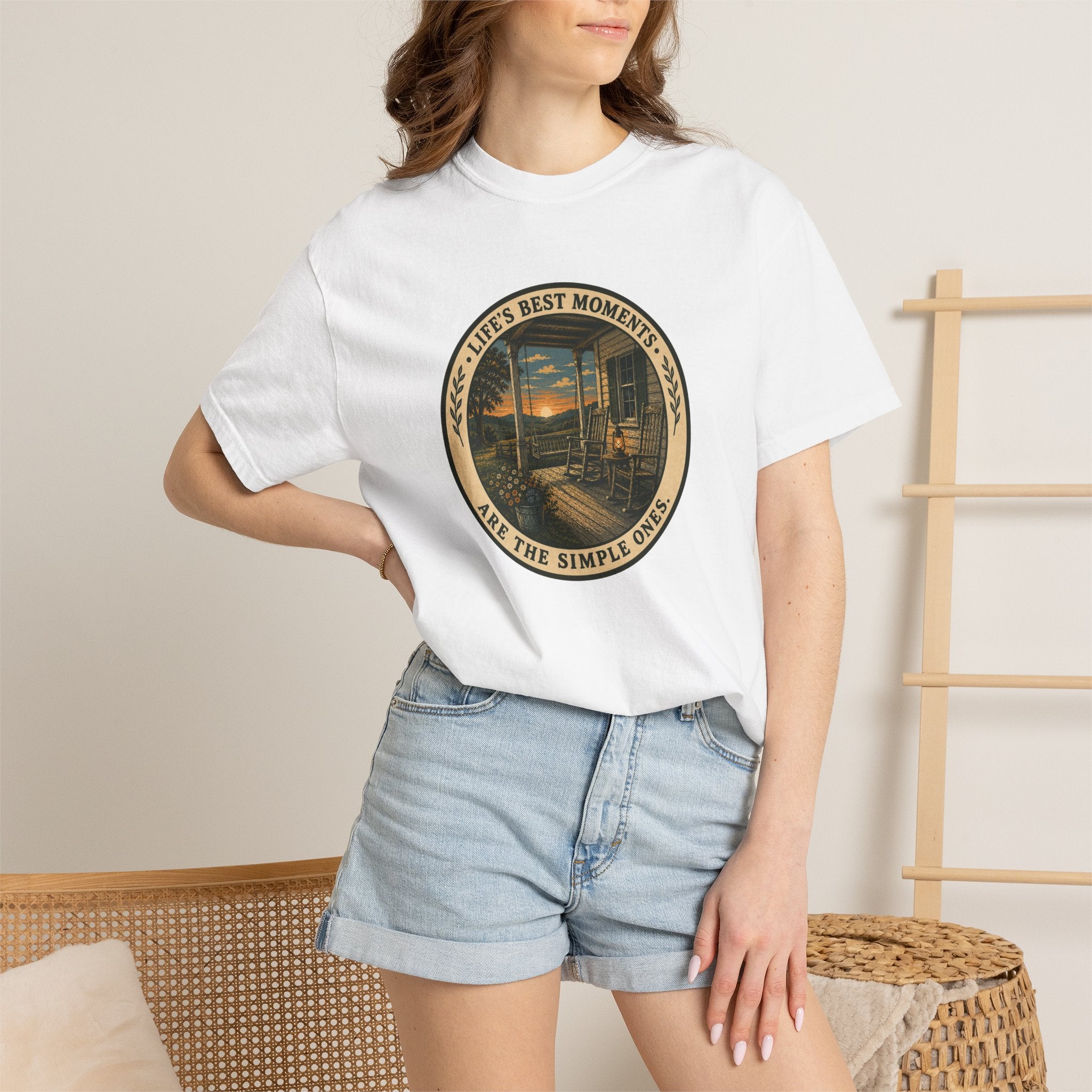 'Life's Best Moments Are the Simple Ones' Sunset Porch Graphic T-Shirt