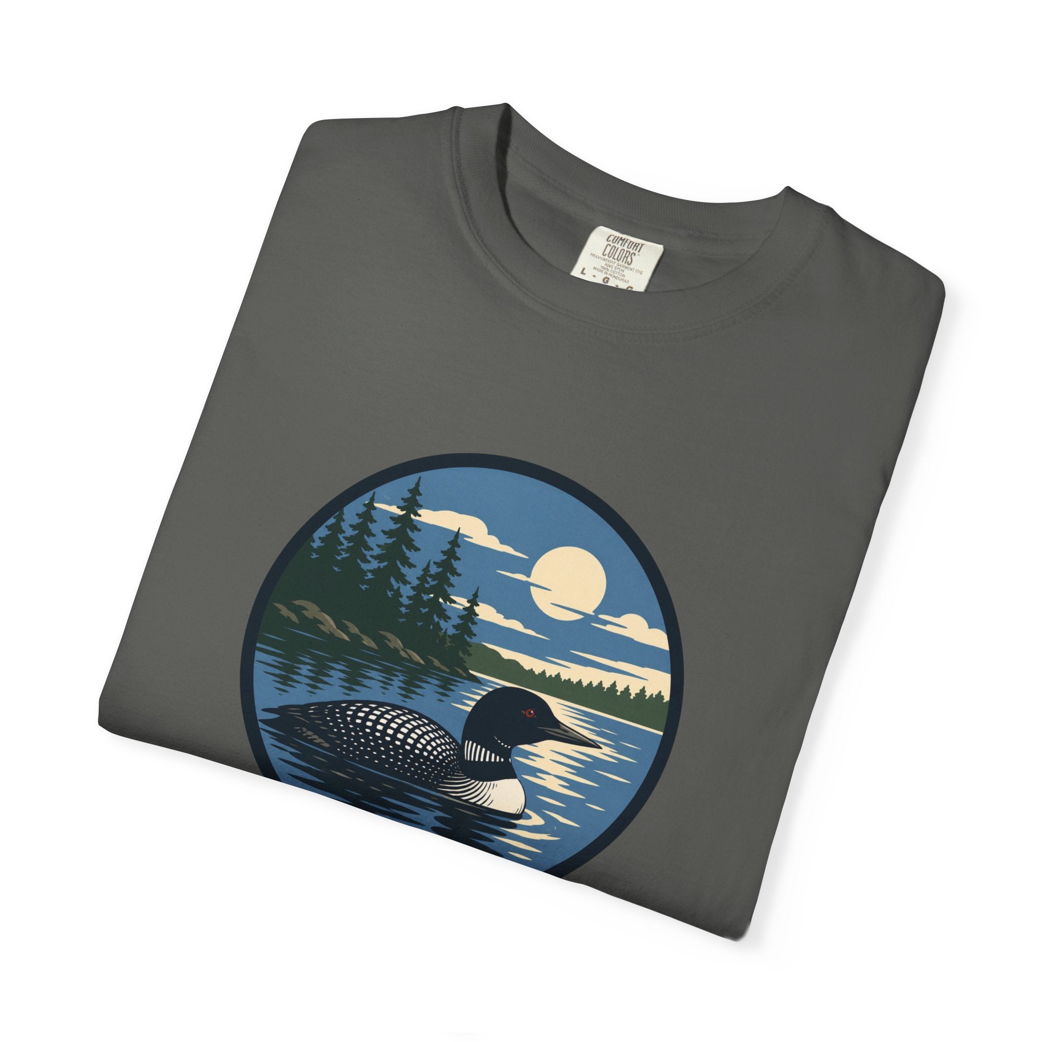Loon Lake Sunset T-Shirt — Vintage Wilderness Loon Graphic