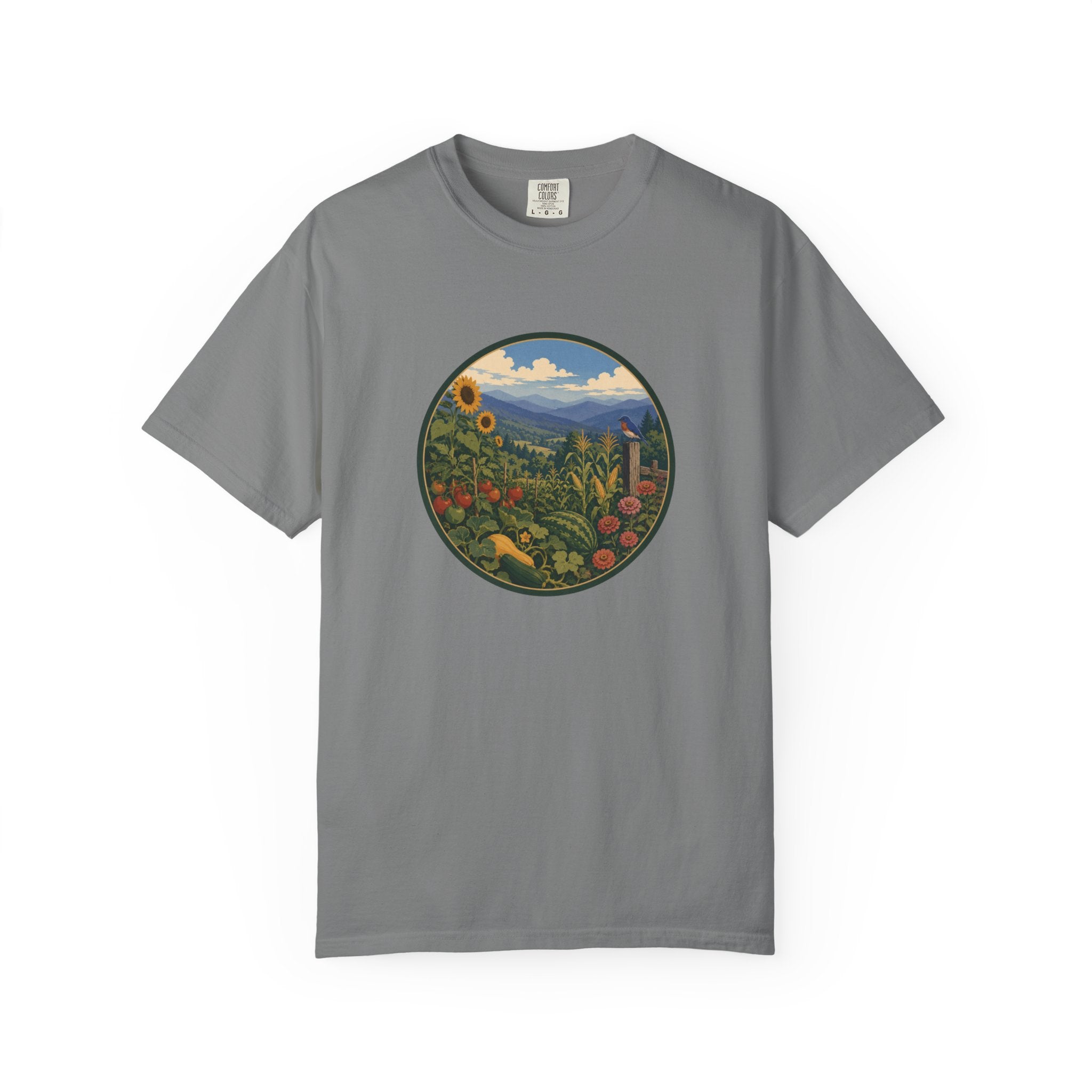 Scenic Garden Circle T-Shirt — Mountain Meadow Fresh Vegetables Graphic Tee
