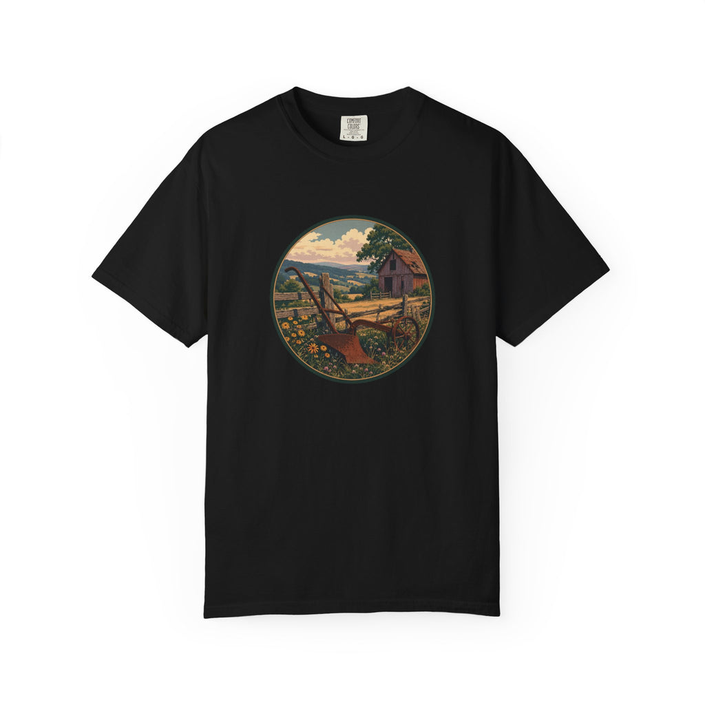 Vintage Countryside T-Shirt — Scenic Farm Landscape Graphic