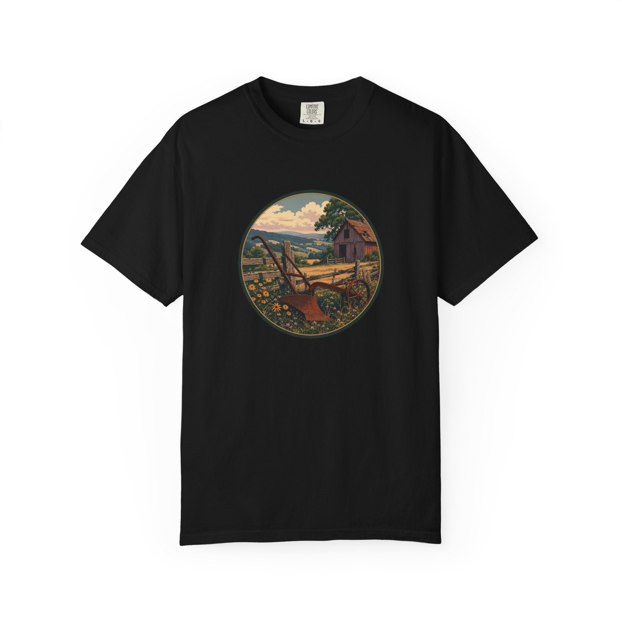 Vintage Countryside T-Shirt — Scenic Farm Landscape Graphic
