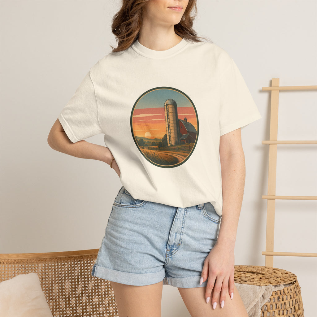 Retro Sunset Farm Silo T-Shirt