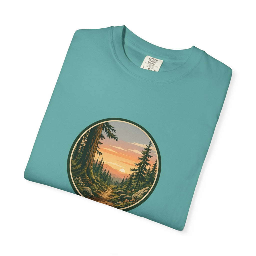 Sunset Hiking Trail Circle T-Shirt — Scenic Mountain Trail Tee