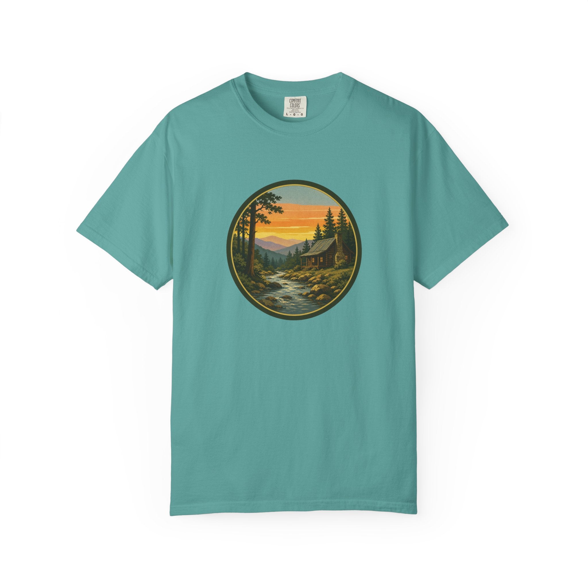 Nature Sunset River T-Shirt — Vintage Mountain Cabin Scenic Tee