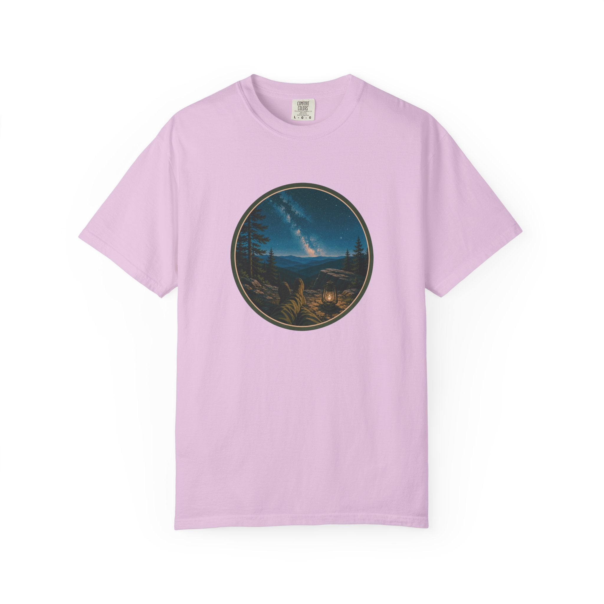 Night Sky Mountain T-Shirt — Circular Scenic Landscape Tee