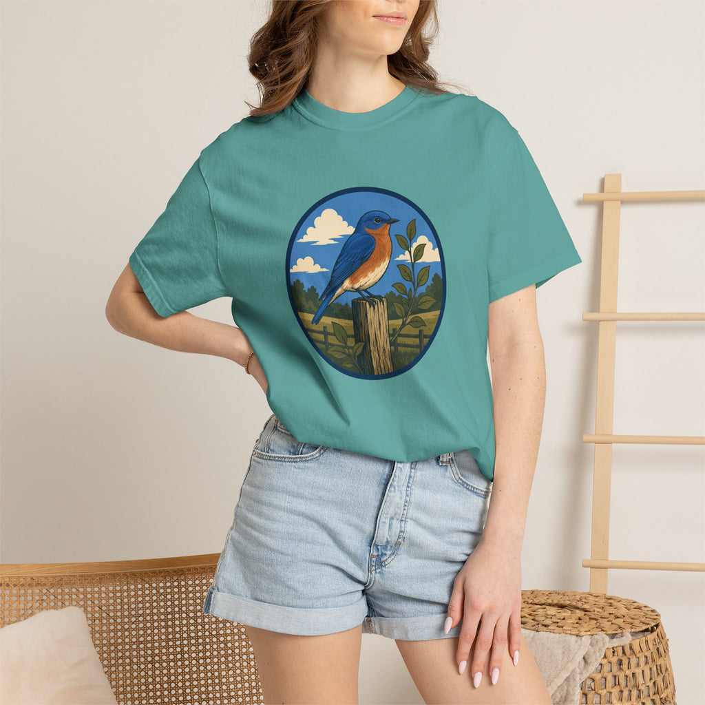 Eastern Bluebird Circle Tee — Vintage Birdwatching Graphic T-Shirt