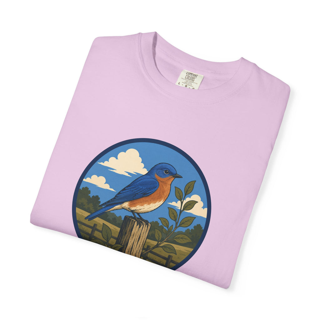 Eastern Bluebird Circle Tee — Vintage Birdwatching Graphic T-Shirt