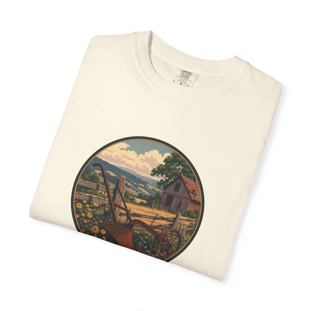 Vintage Countryside T-Shirt — Scenic Farm Landscape Graphic