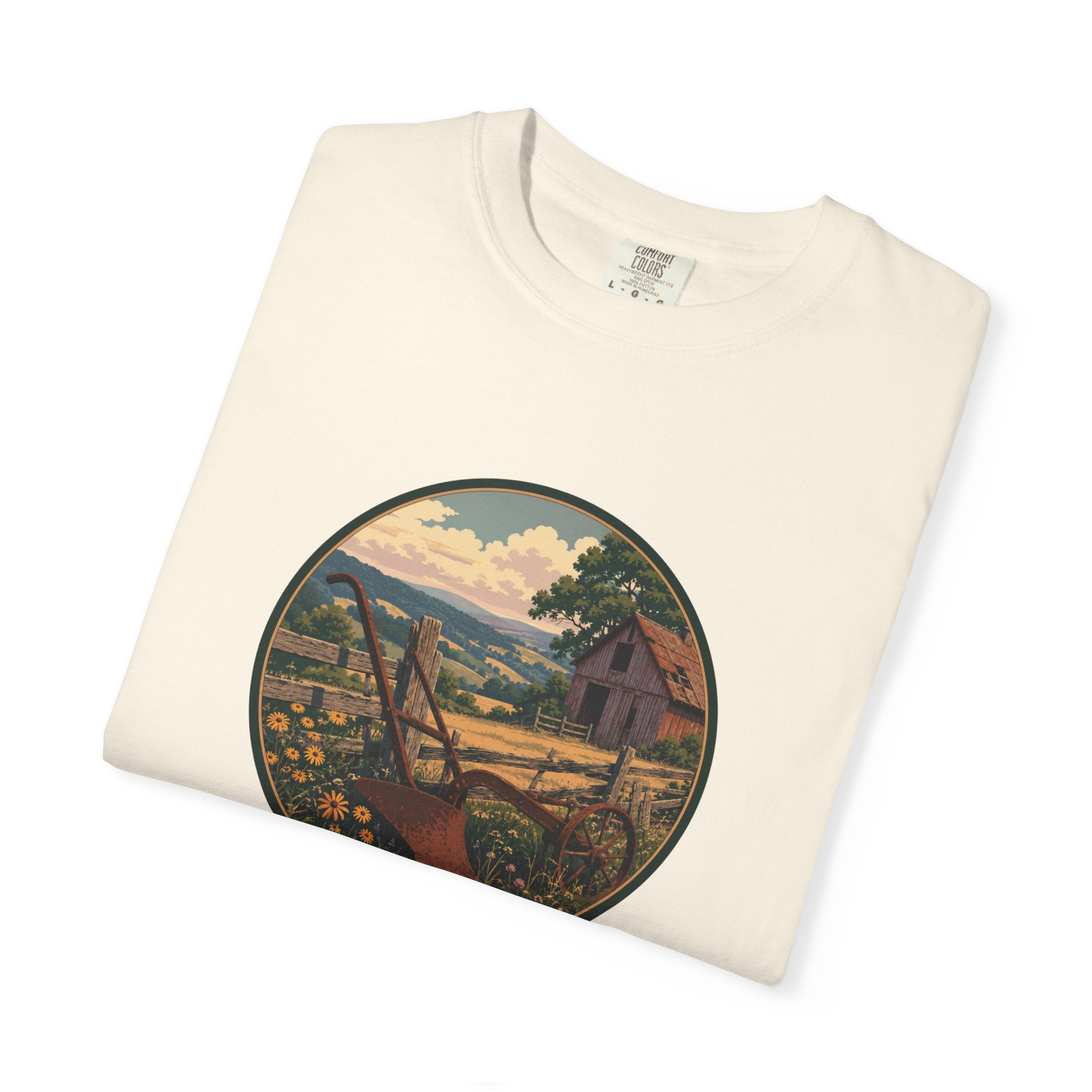 Vintage Countryside T-Shirt — Scenic Farm Landscape Graphic