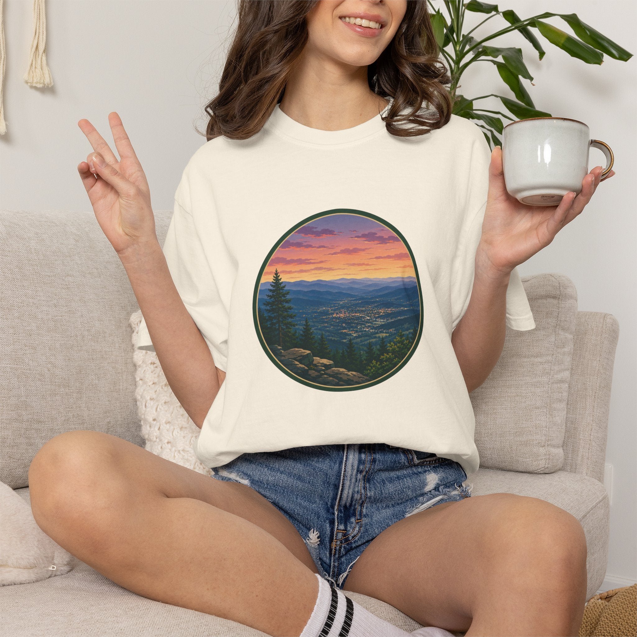 Sunset Mountain T-Shirt - Night Life Below Circle Graphic