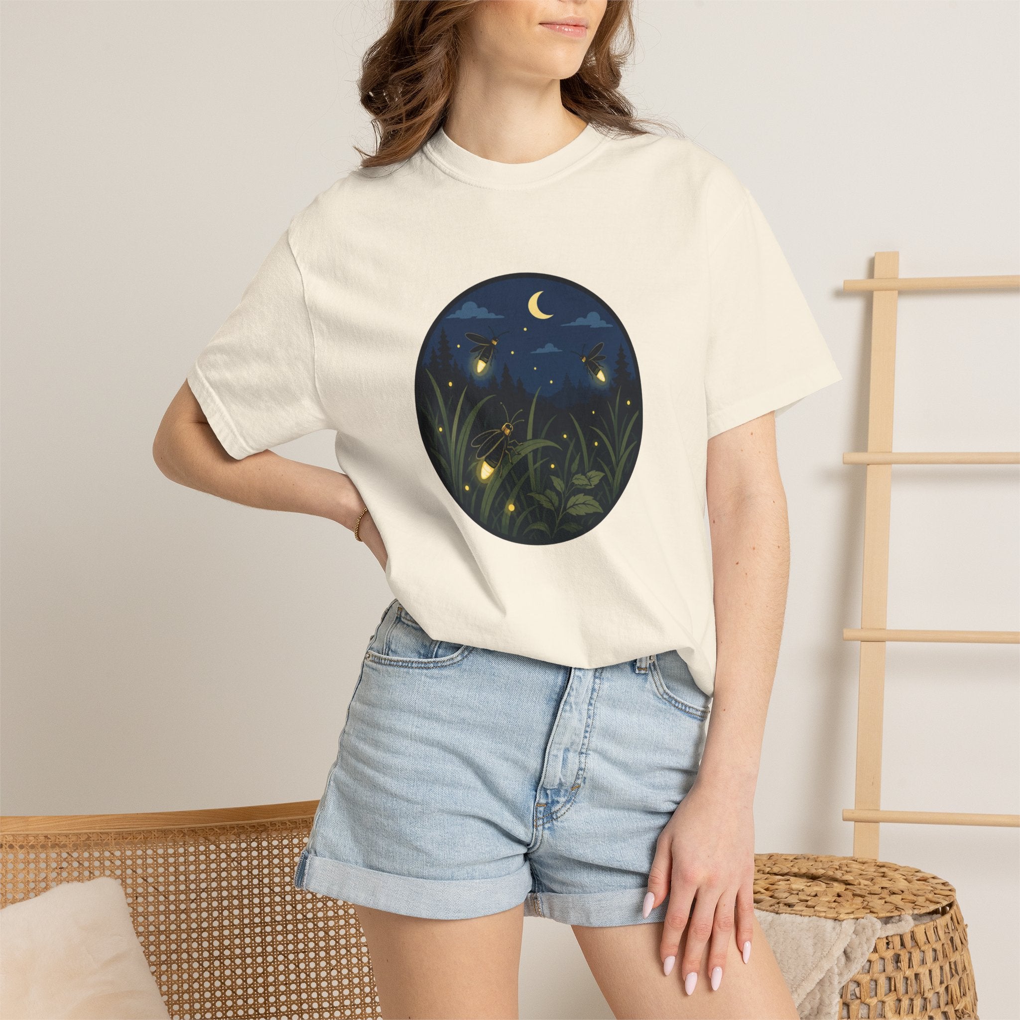 Firefly Night T-Shirt — Moonlit Meadow Graphic Tee