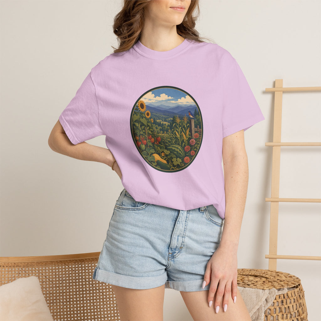 Scenic Garden Circle T-Shirt — Mountain Meadow Fresh Vegetables Graphic Tee