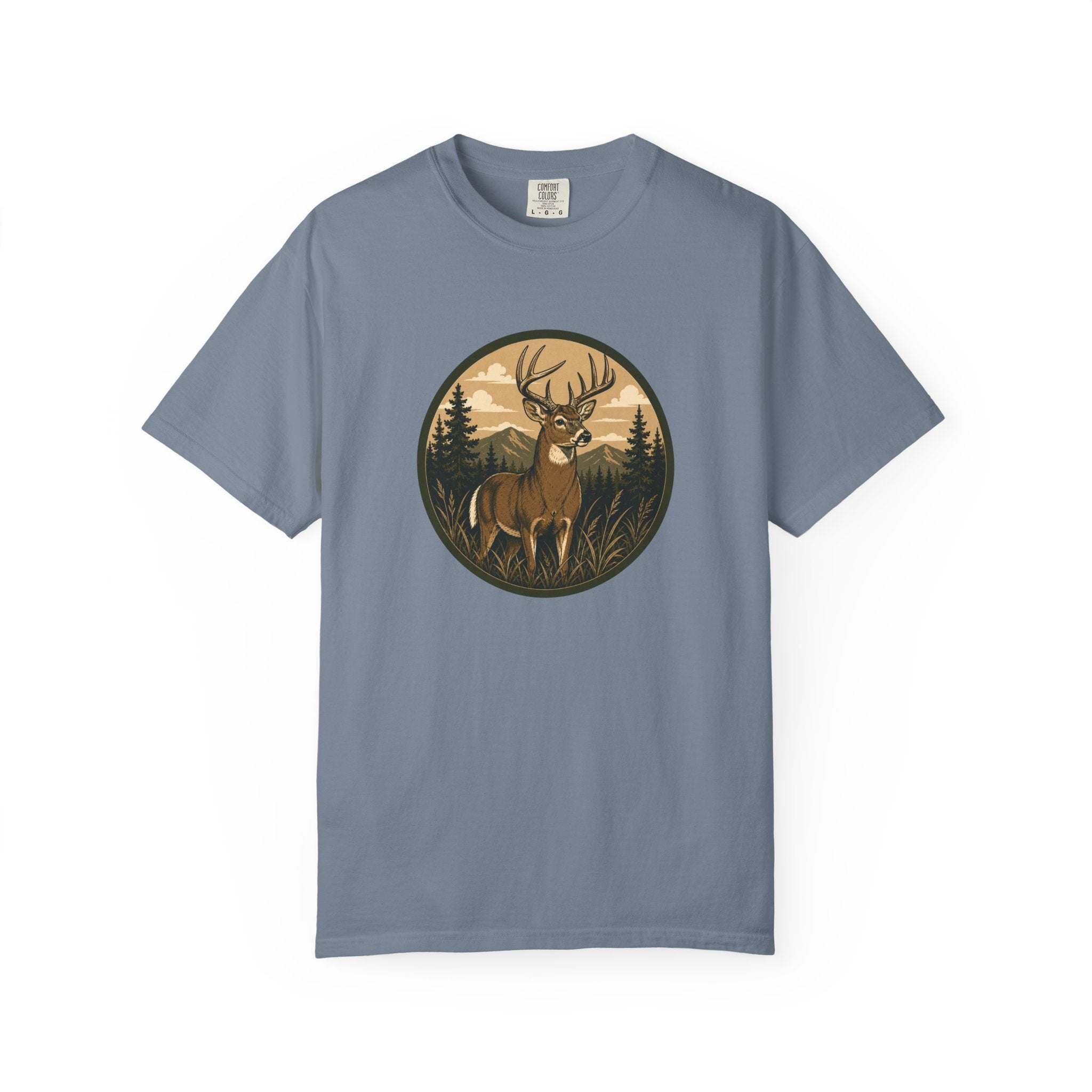 Buck in the Pines T-Shirt — Vintage Deer Forest Graphic Tee