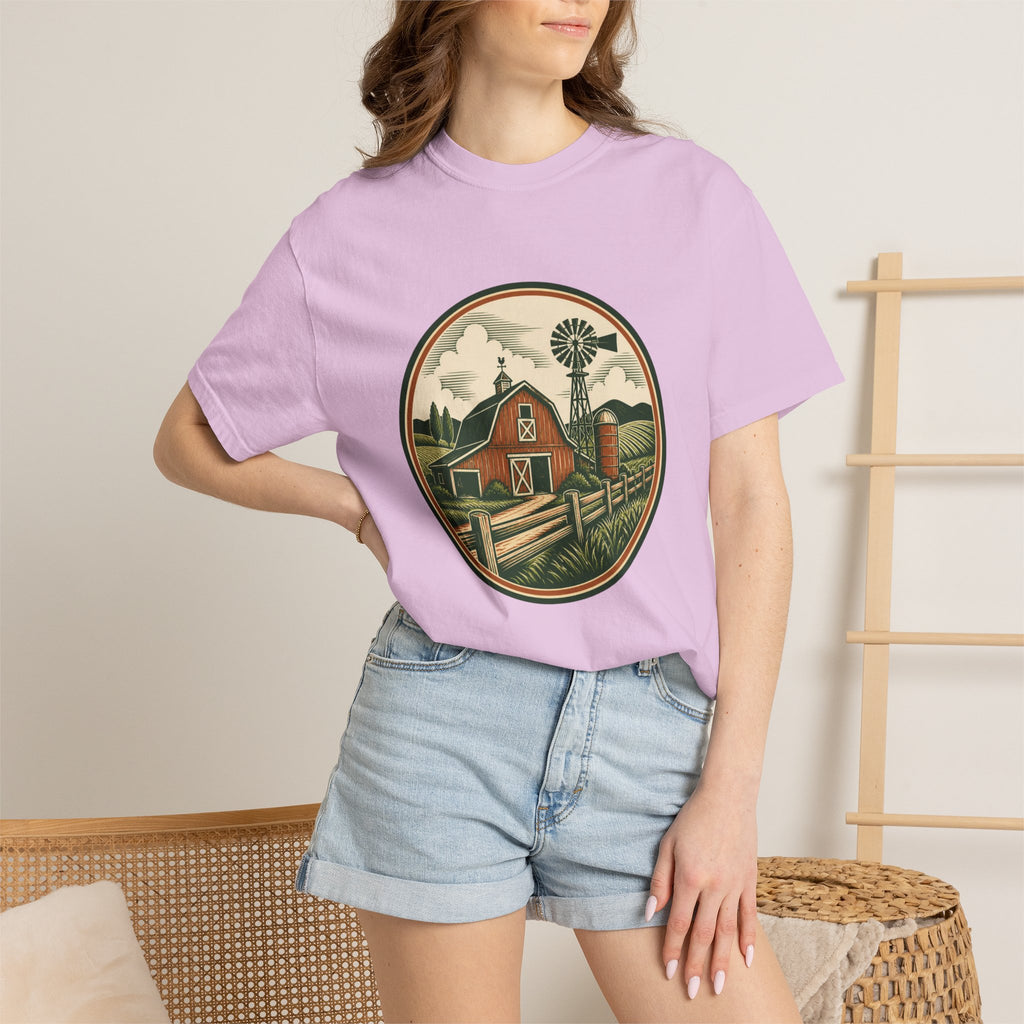 Barn & Windmill Farm T-Shirt — Vintage Rural Landscape Tee