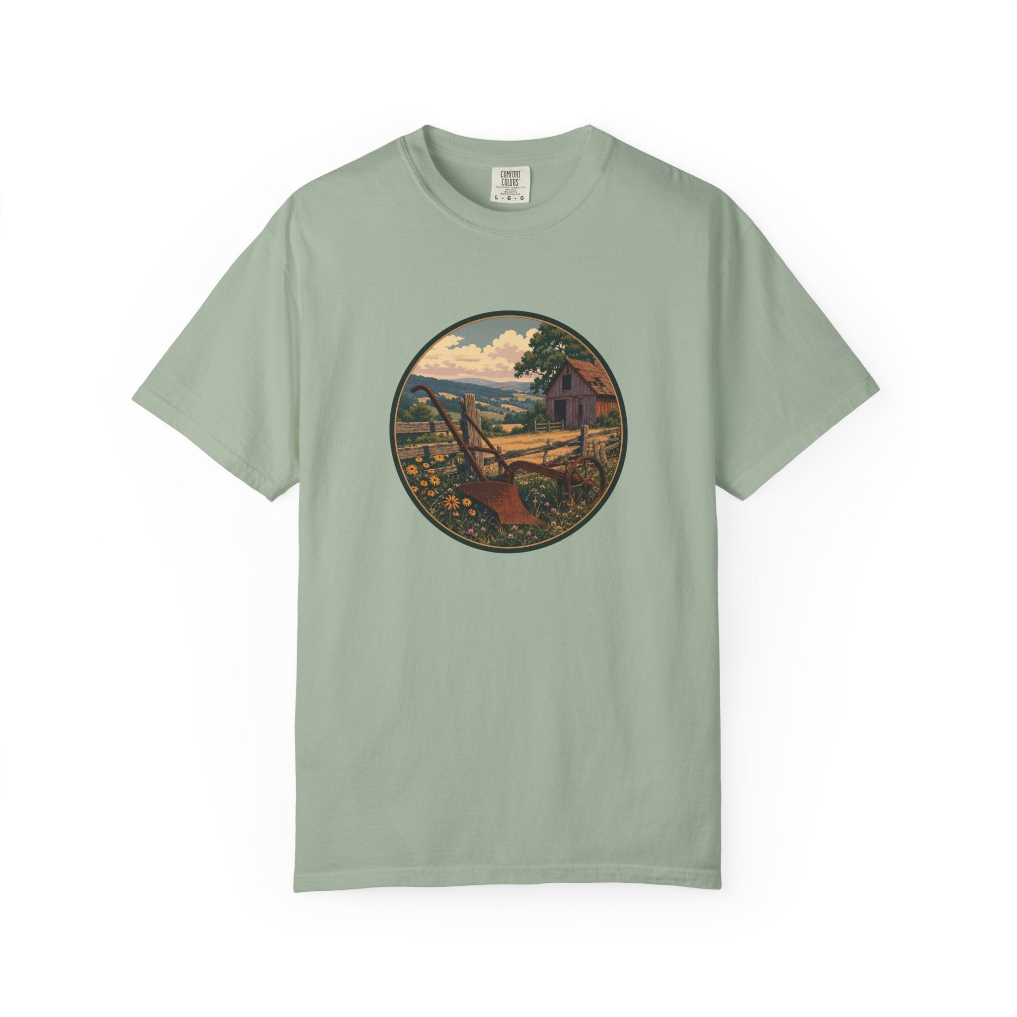 Vintage Countryside T-Shirt — Scenic Farm Landscape Graphic
