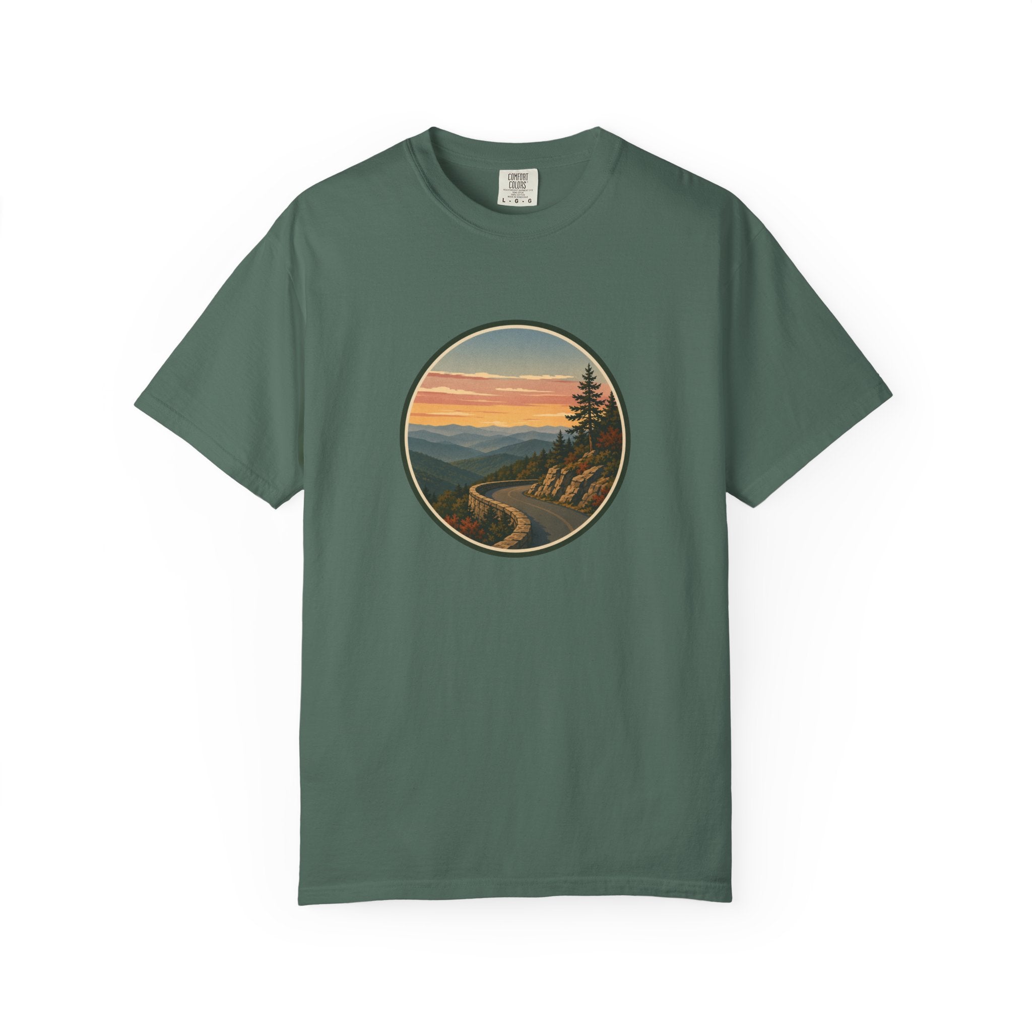 Scenic Sunset Road T-Shirt — Mountain Drive Vintage Circle Graphic
