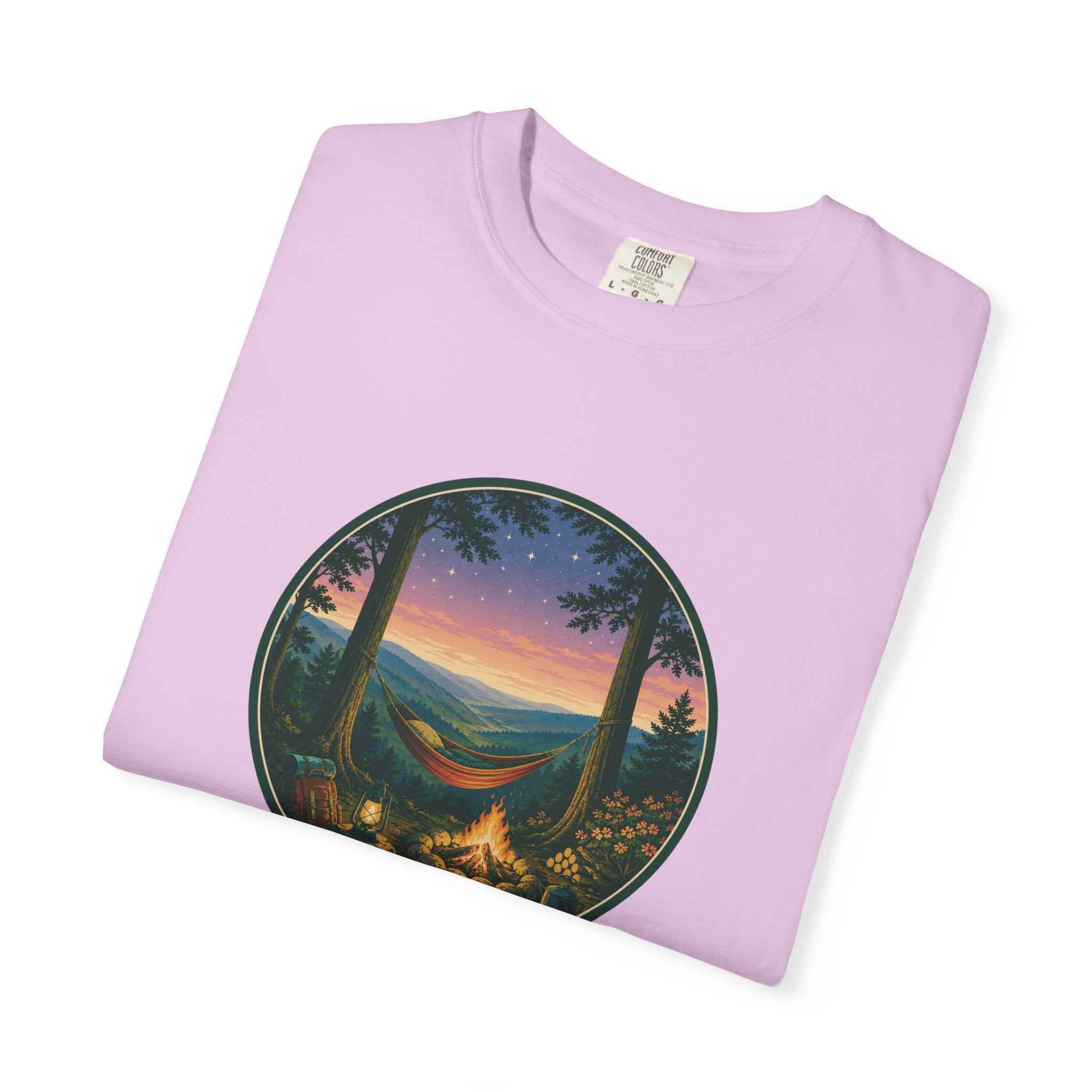 Hammock Camping Sunset T-Shirt — Bonfire Night Outdoor Graphic Tee