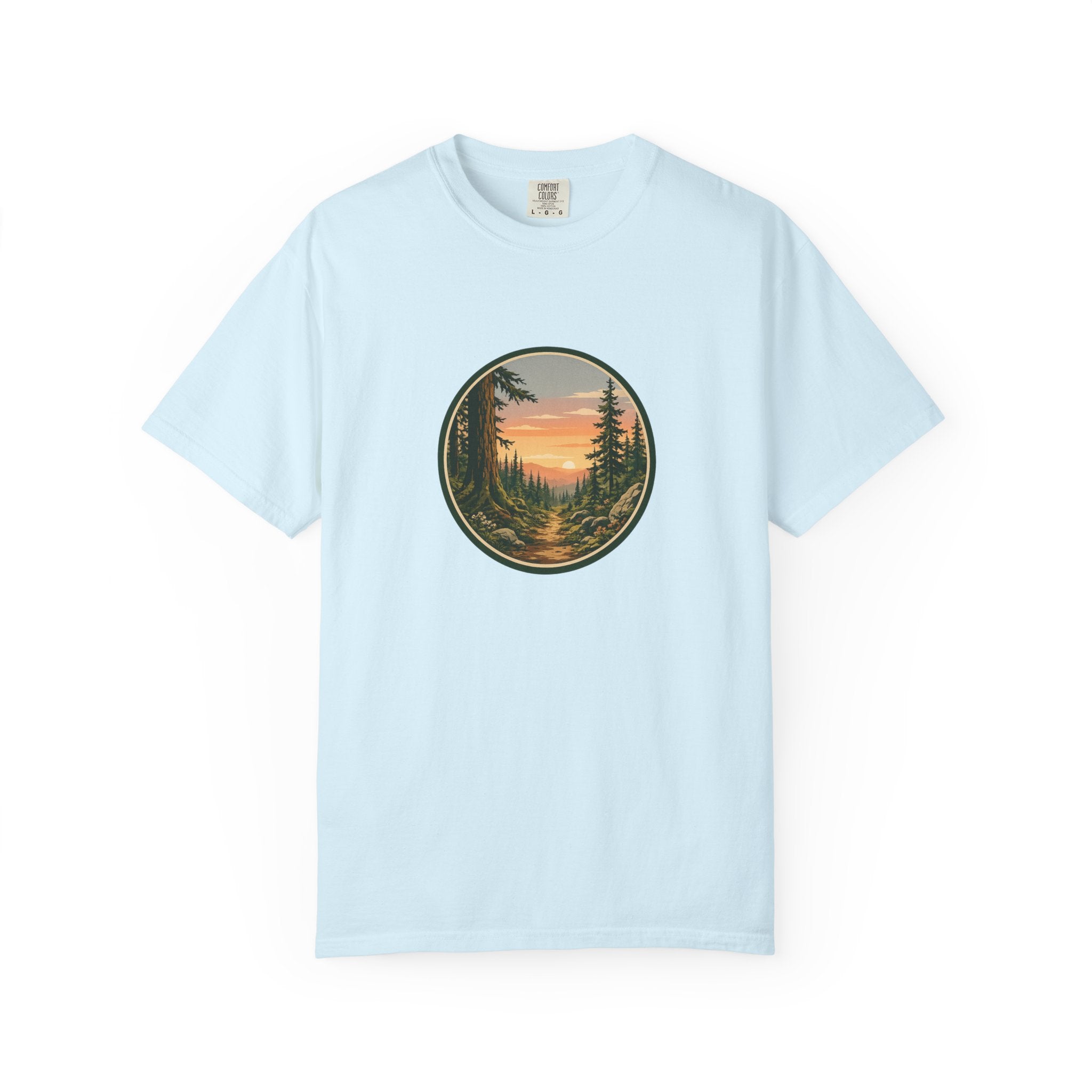 Sunset Hiking Trail Circle T-Shirt — Scenic Mountain Trail Tee