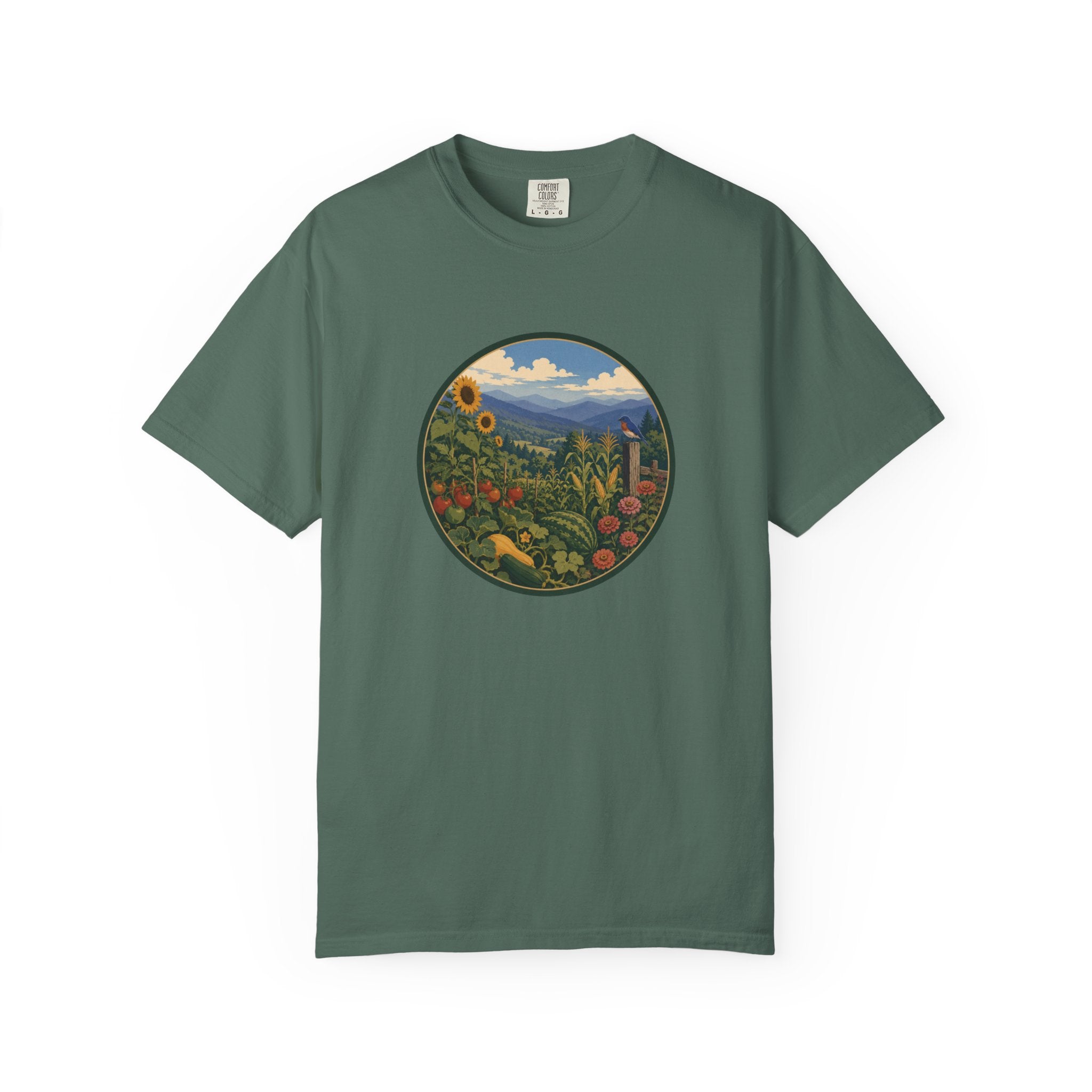 Scenic Garden Circle T-Shirt — Mountain Meadow Fresh Vegetables Graphic Tee