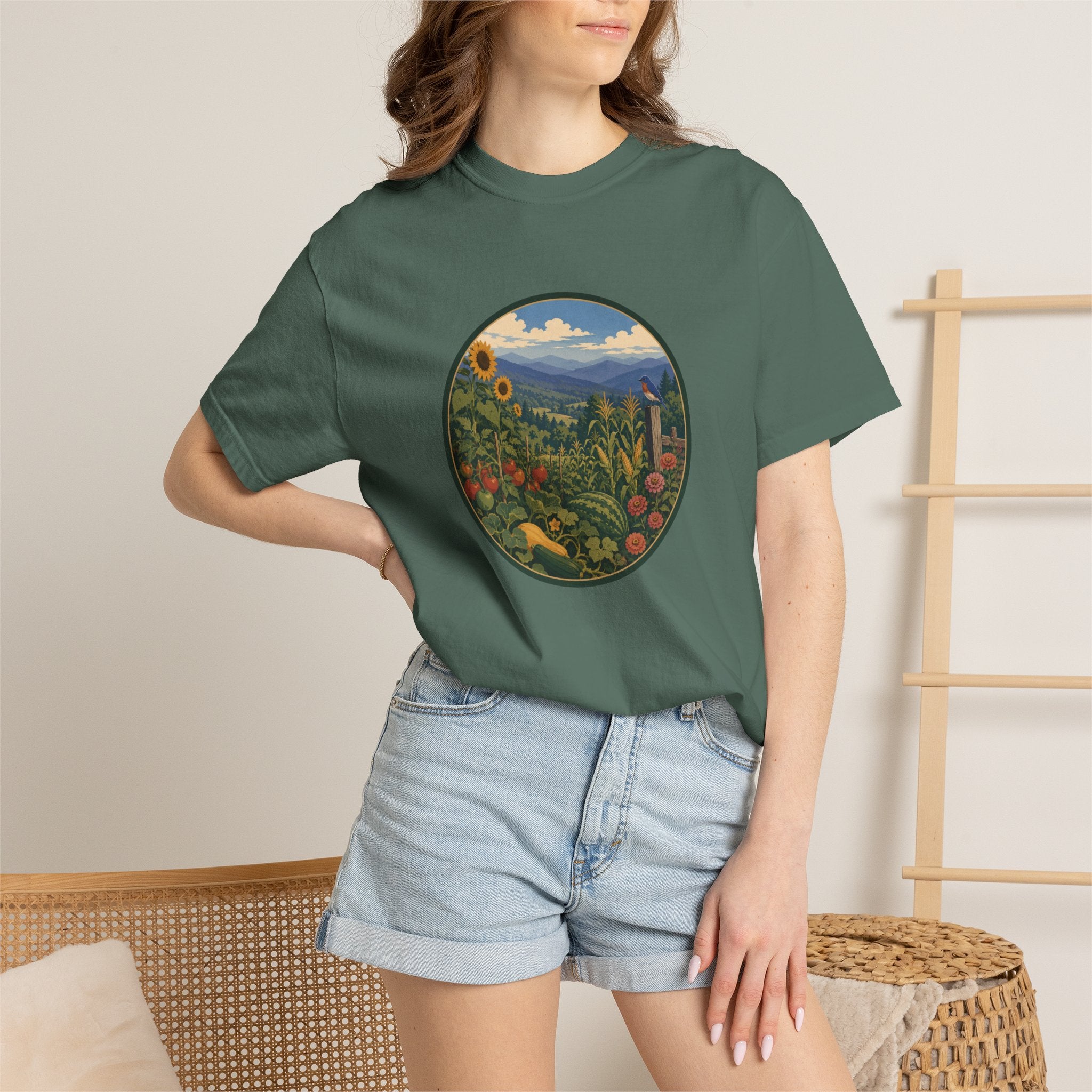 Scenic Garden Circle T-Shirt — Mountain Meadow Fresh Vegetables Graphic Tee