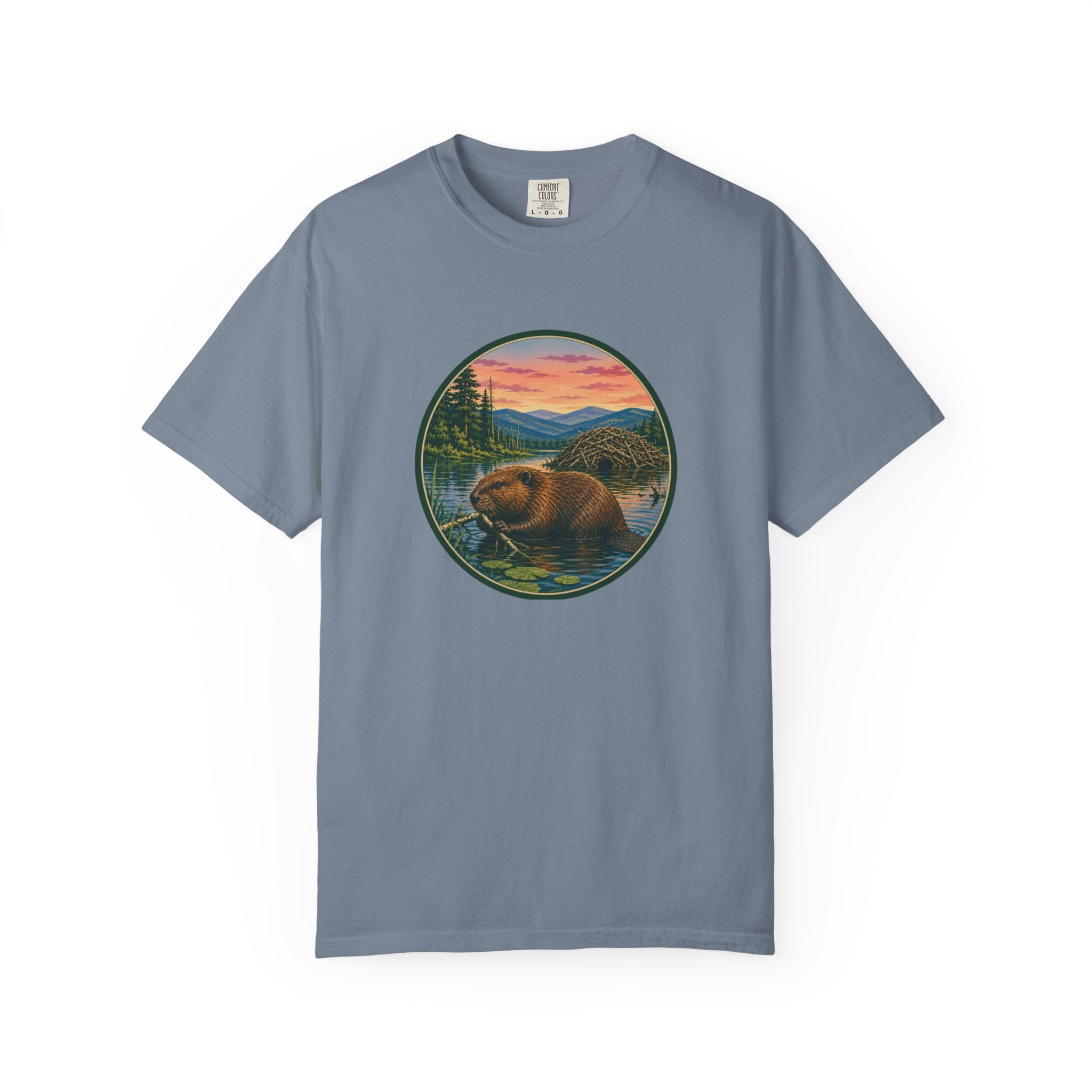 Beaver Sunset T-Shirt — Mountain Lake Wildlife Graphic Tee