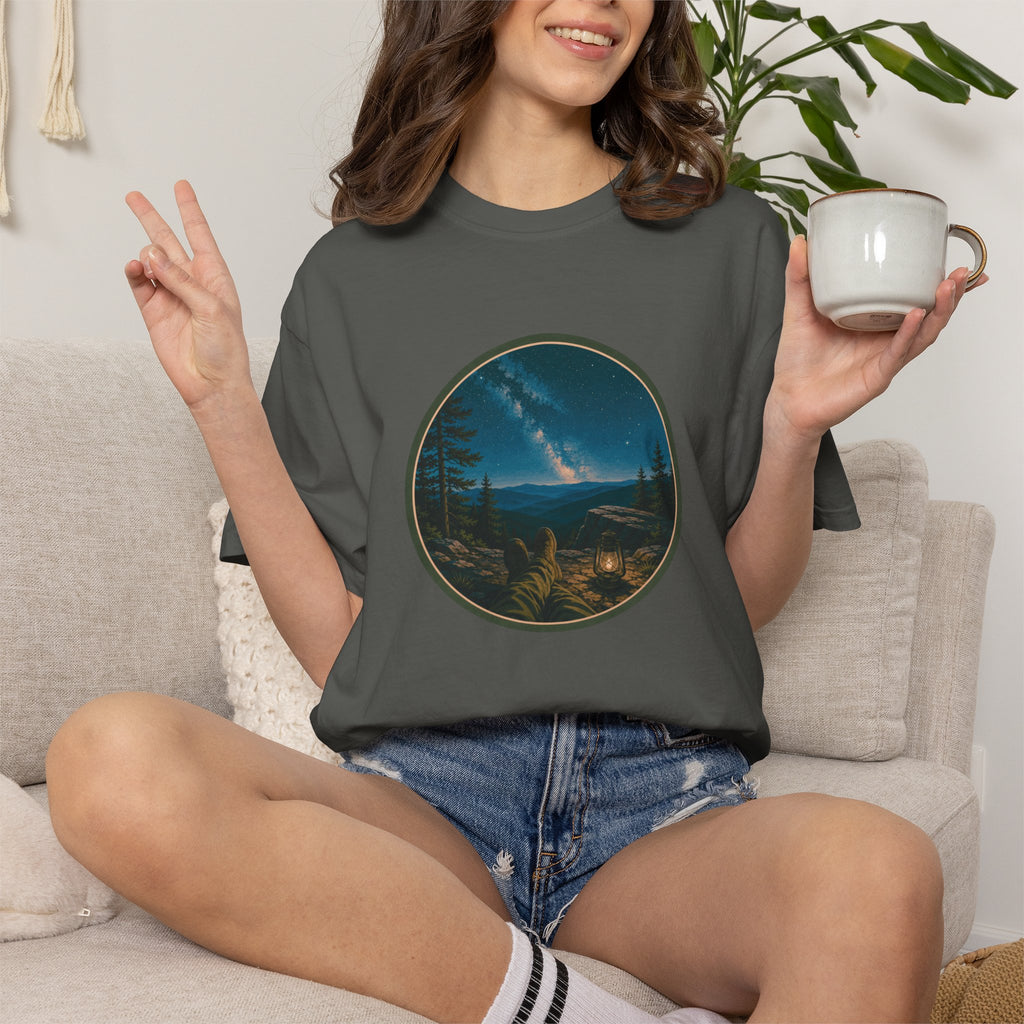 Night Sky Mountain T-Shirt — Circular Scenic Landscape Tee