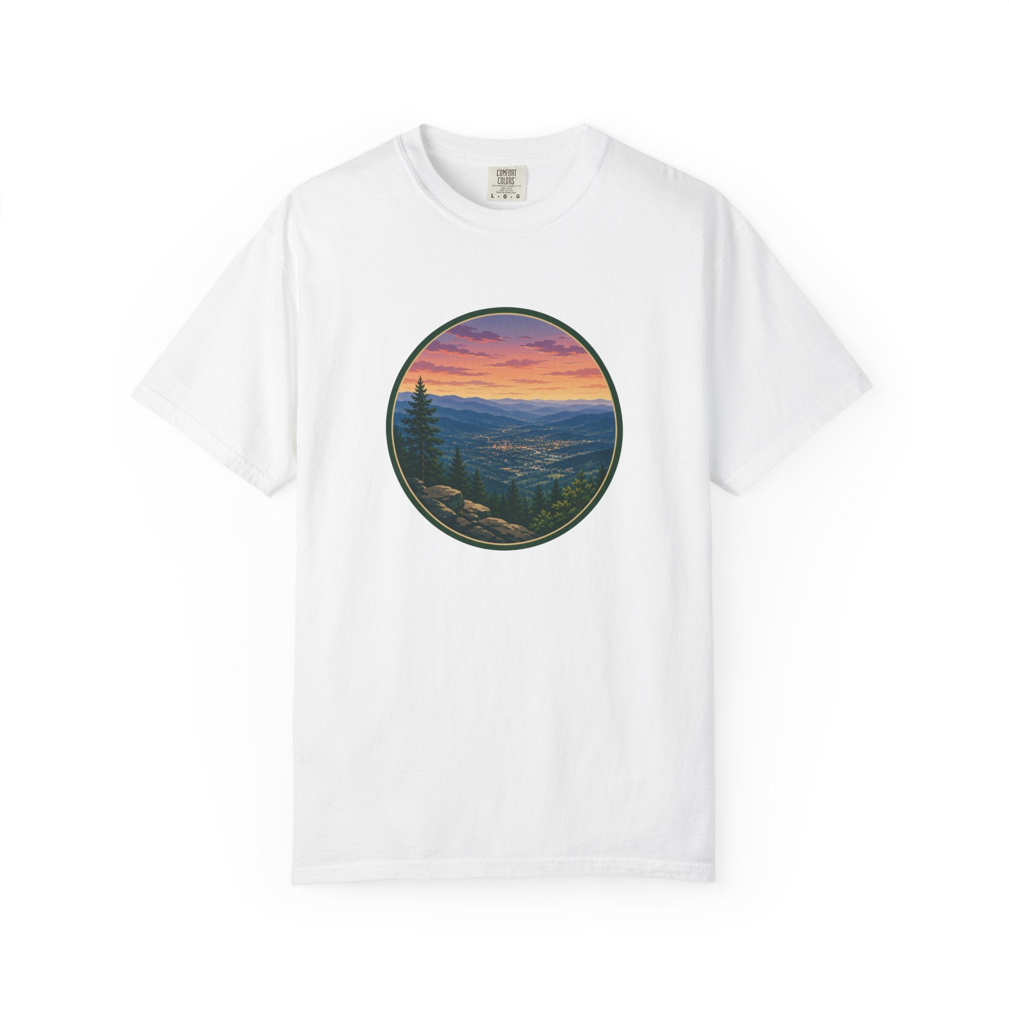 Sunset Mountain T-Shirt - Night Life Below Circle Graphic
