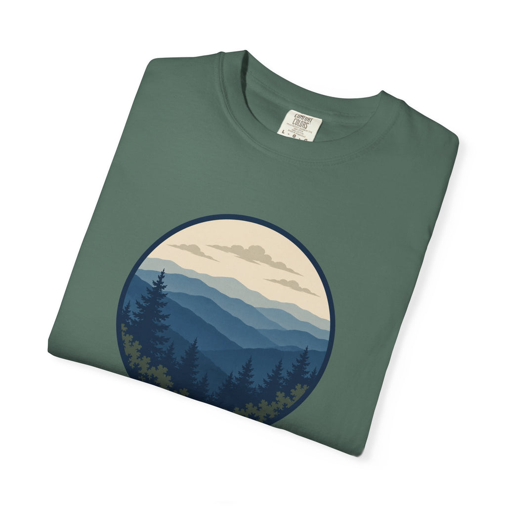 Mountain Ridge Circle T-Shirt — Scenic Forest Landscape Tee