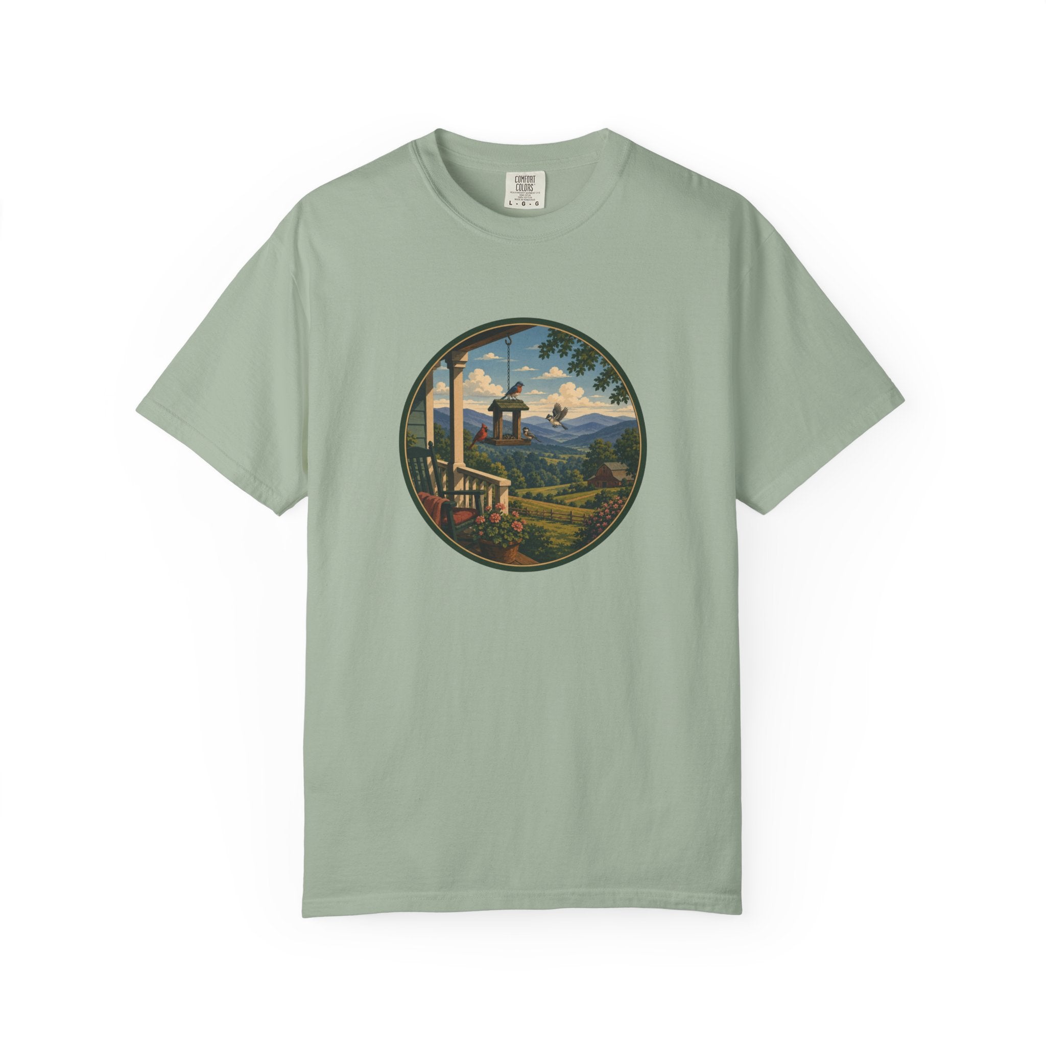 Scenic Porchview T-Shirt — Vintage Mountain Landscape Print
