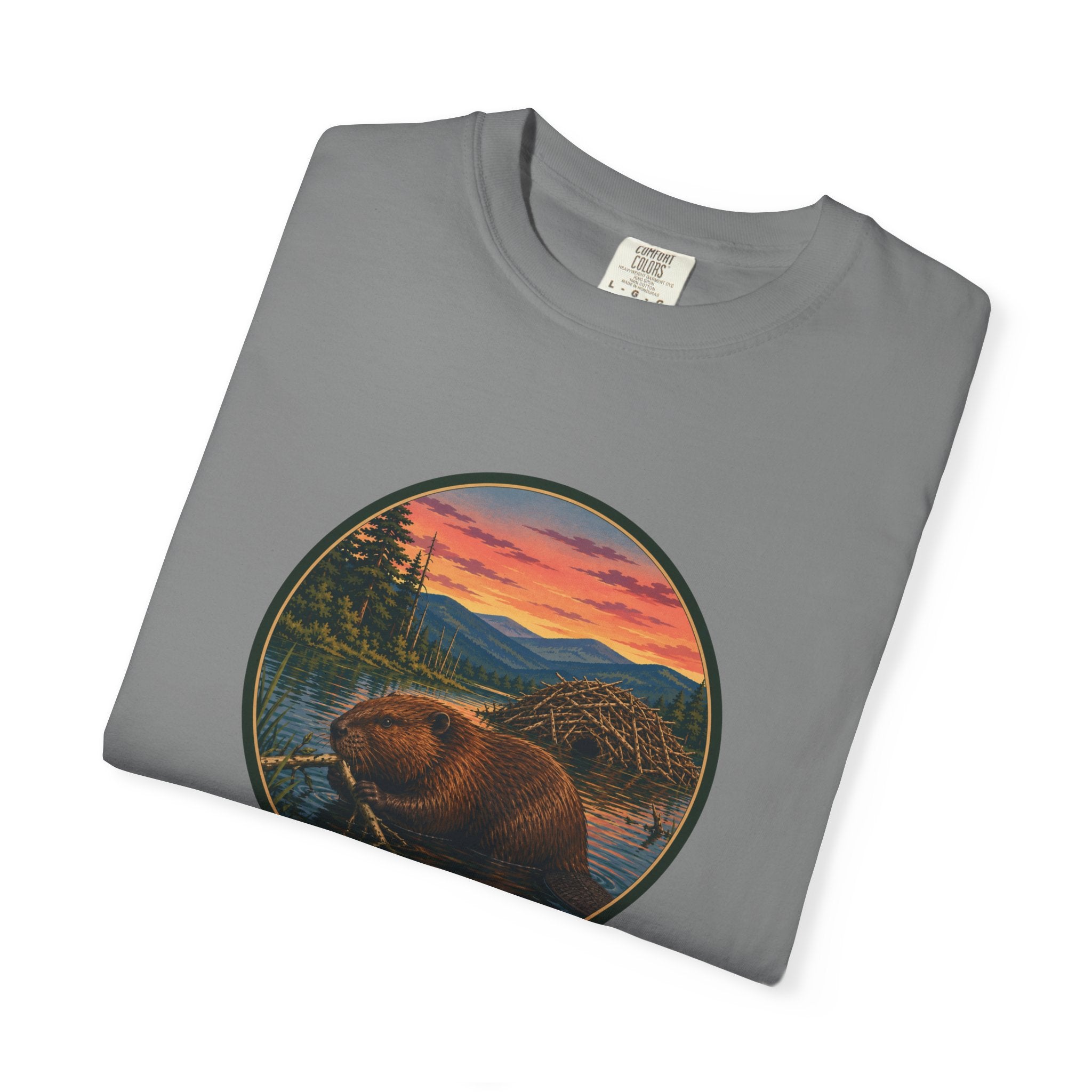 Beaver Sunset T-Shirt — Mountain Lake Wildlife Graphic Tee