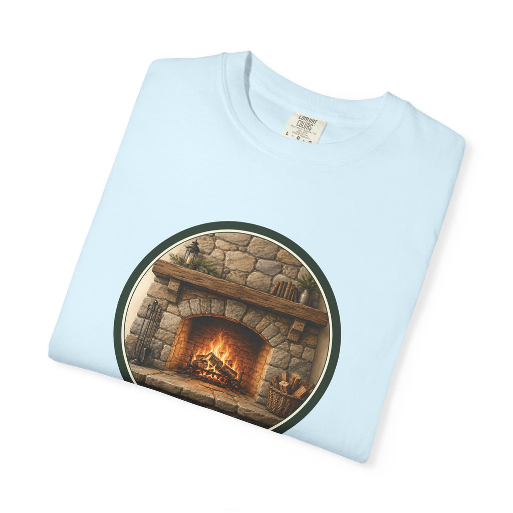Cozy Fireplace Graphic T-Shirt — Vintage Hearth Circle Design