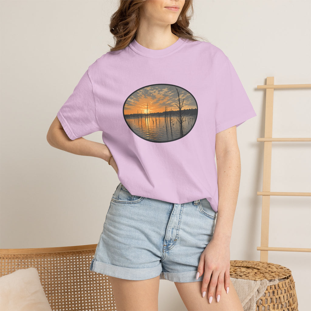 Sunrise Wooded Lake Oval T-Shirt