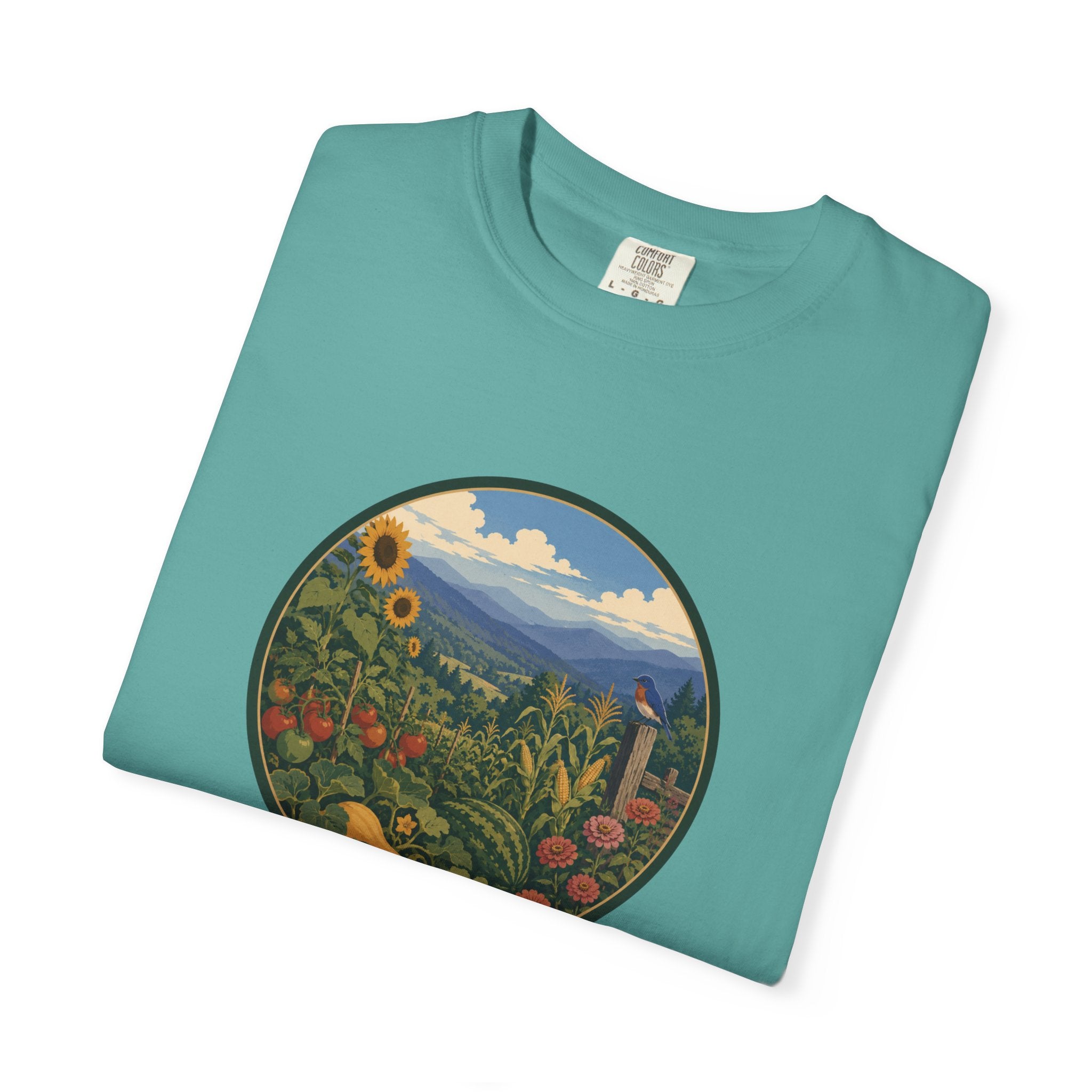 Scenic Garden Circle T-Shirt — Mountain Meadow Fresh Vegetables Graphic Tee