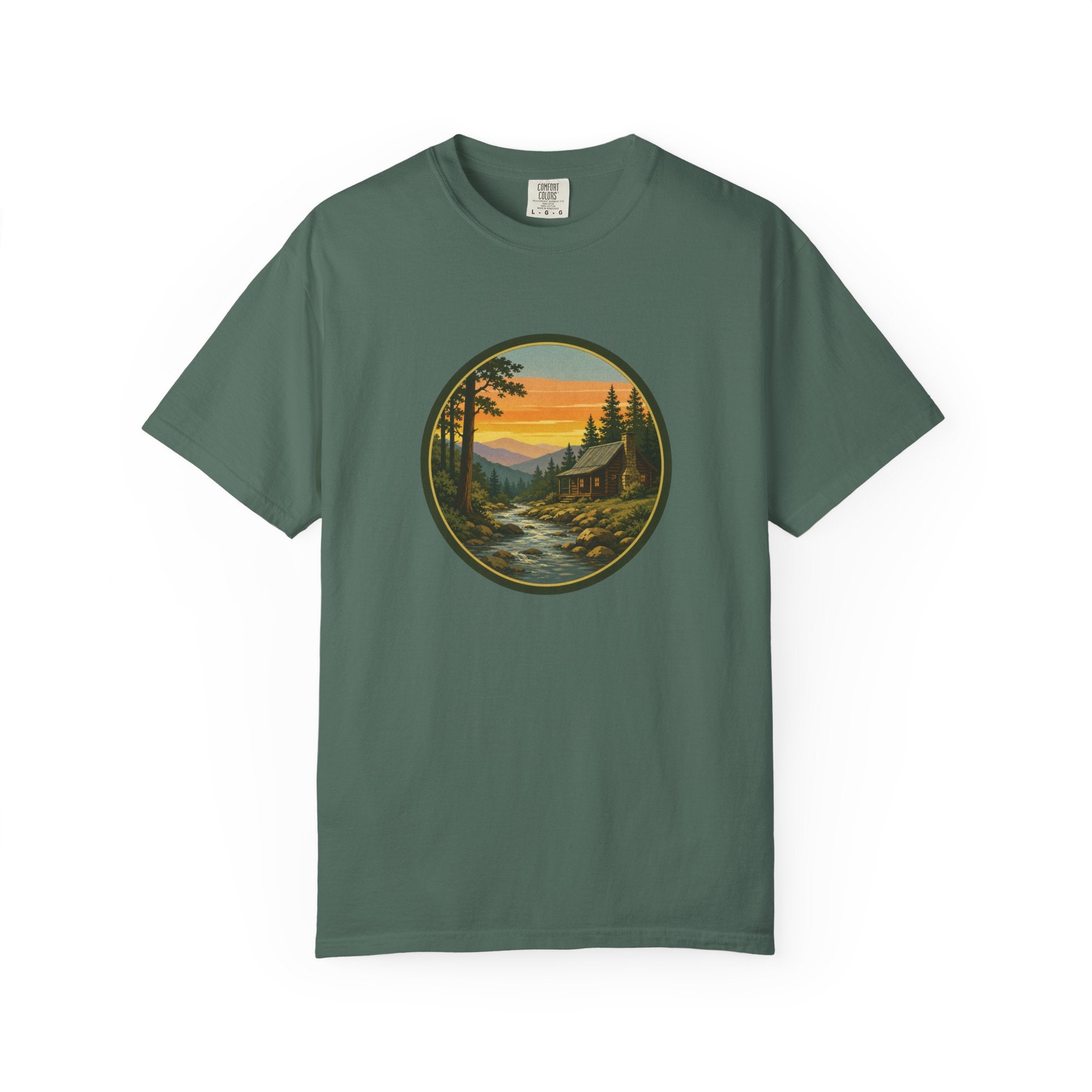 Nature Sunset River T-Shirt — Vintage Mountain Cabin Scenic Tee