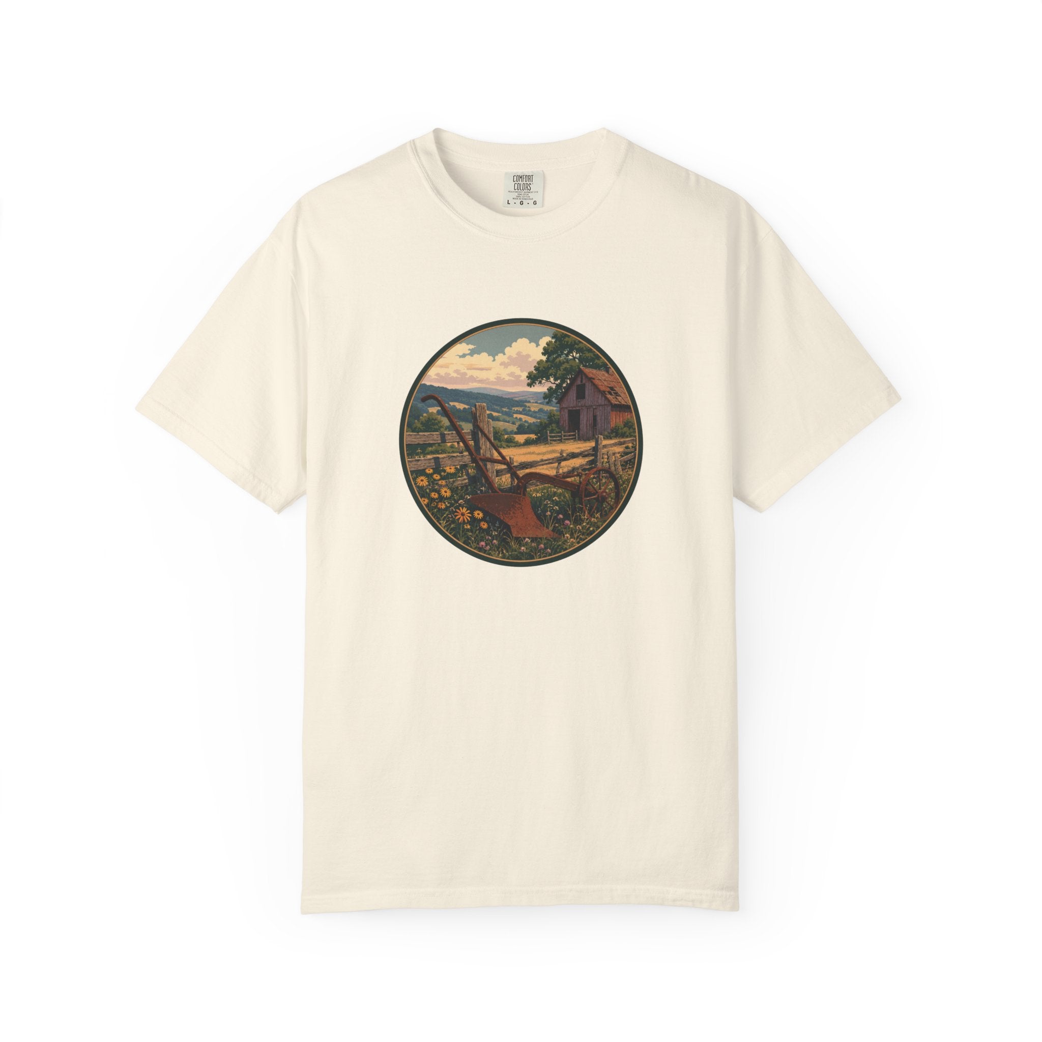 Vintage Countryside T-Shirt — Scenic Farm Landscape Graphic